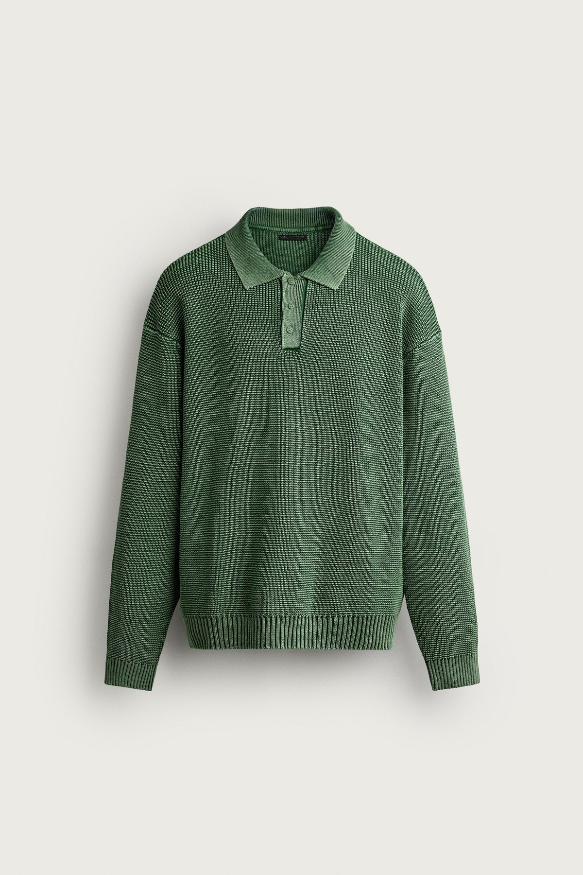 자라 워시드 코튼 니트 긴팔 폴로셔츠 3920/137/519 WASHED GREEN