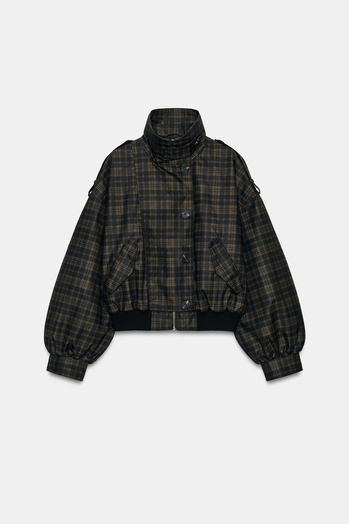 자라 체크 하이넥 패딩 봄버 재킷 6318/270/700 BROWN