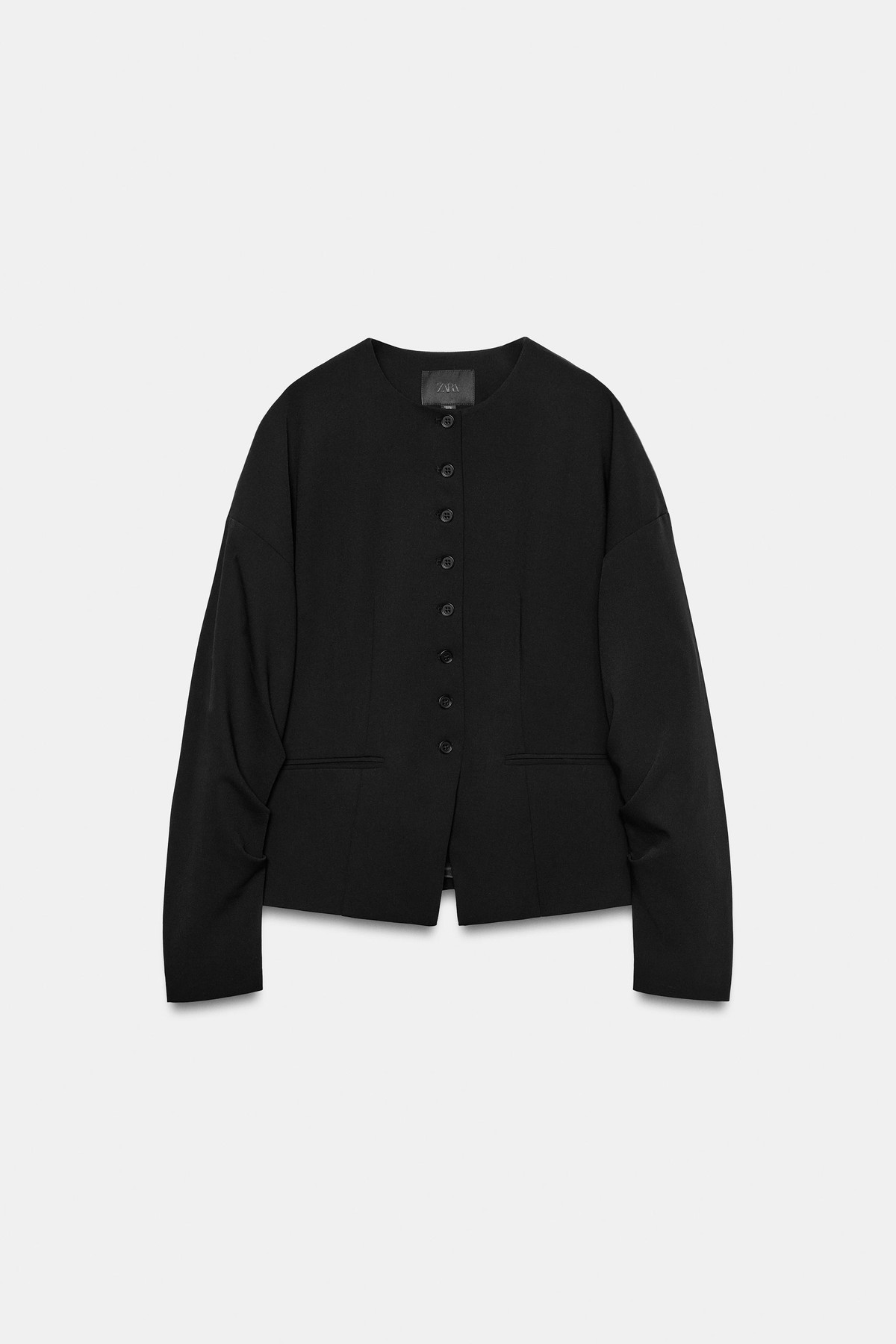 자라 라운드넥 플리츠 소매 블레이저 8338/701/800 BLACK