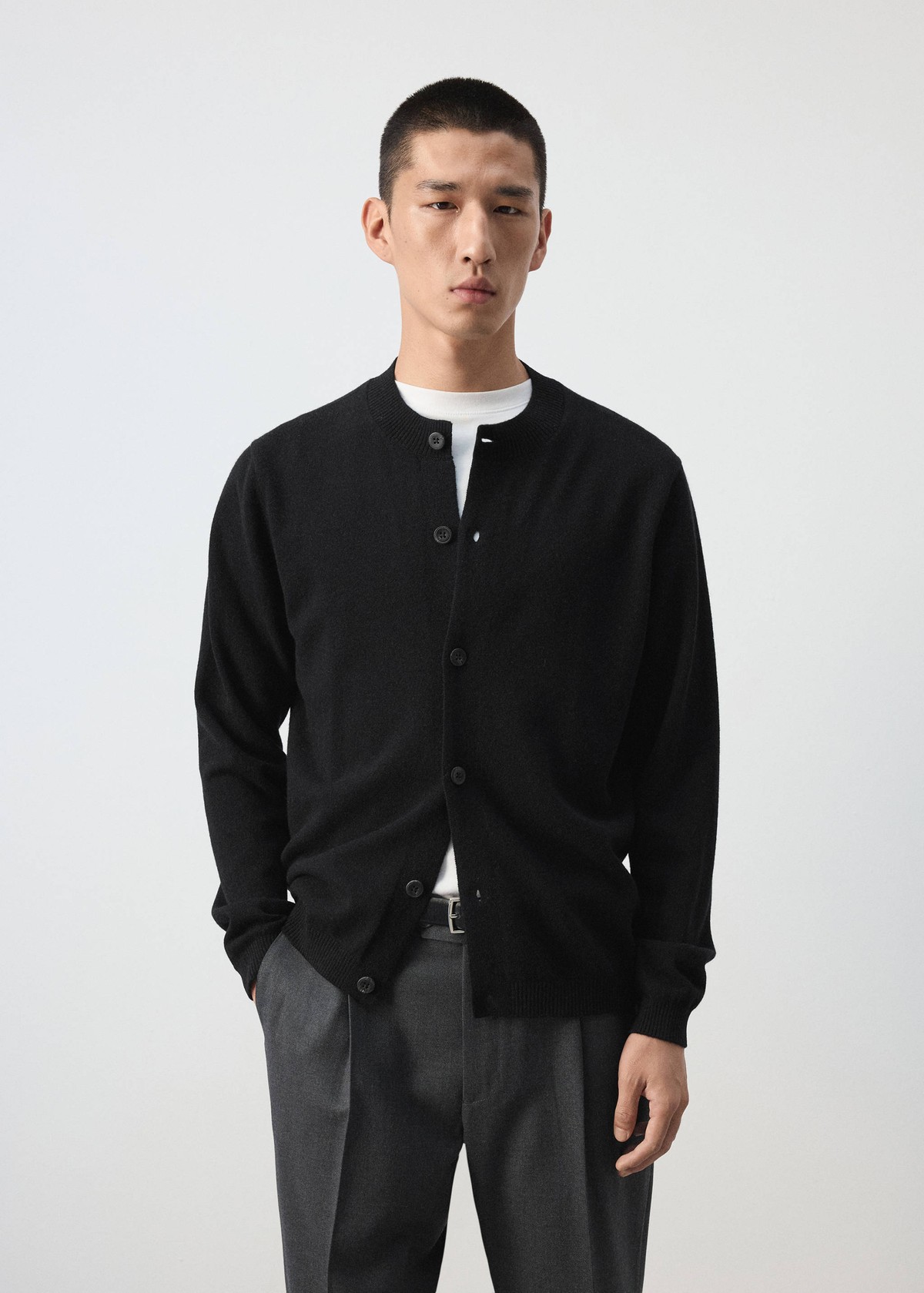 망고 100% 울 파인 니트 가디건 37067886_99 NEGRO