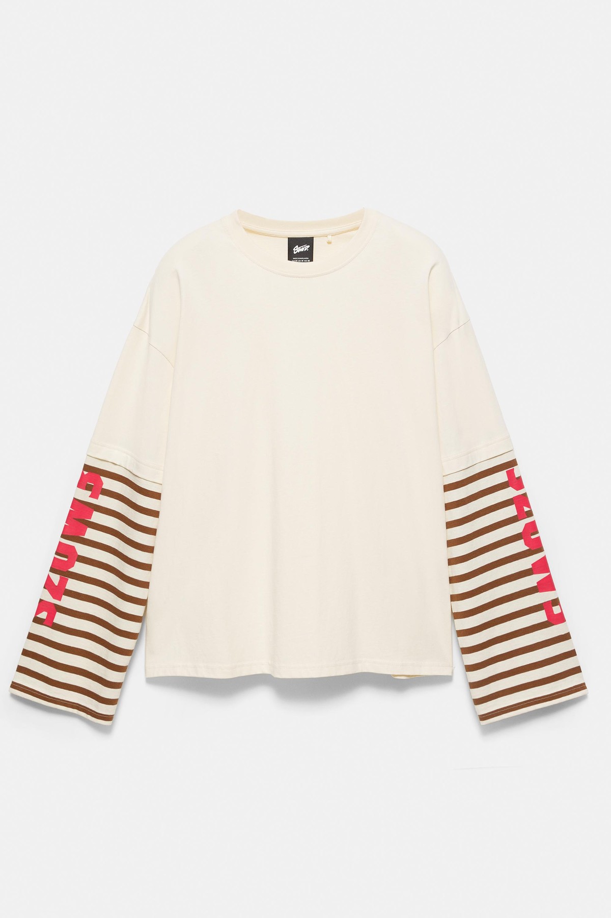 풀앤베어 스트라이프 더블 소매 티셔츠 3232/568 OFF WHITE
