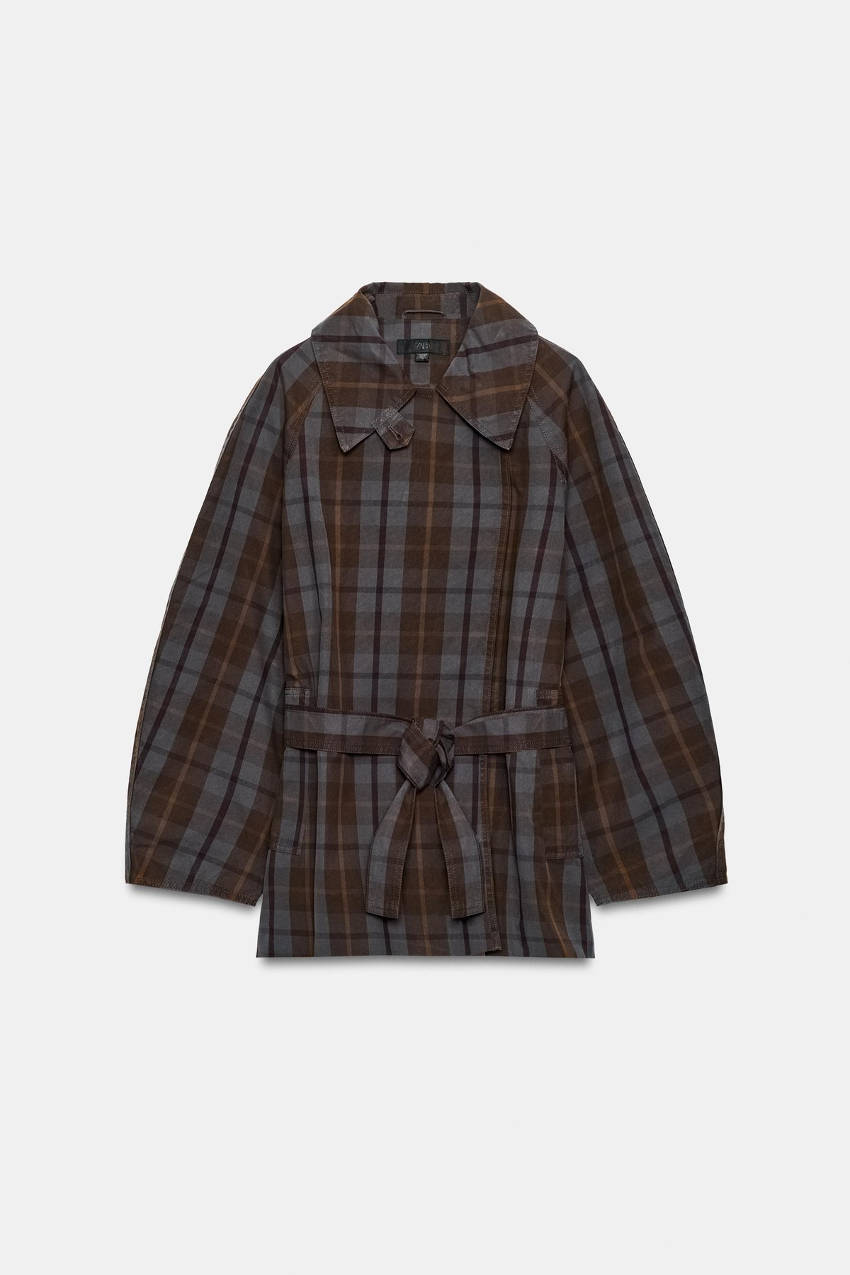 자라 체크 벨트 트렌치 코트 8073/247/049 BROWN-BLUE