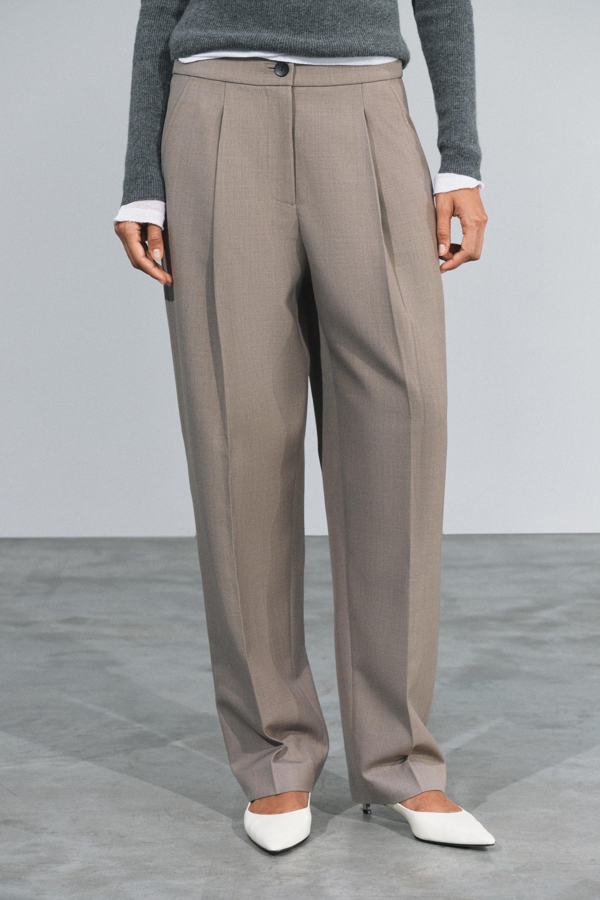 자라 울 혼방 와이드 플리츠 슬랙스 7522/255/811 LIGHT GREY