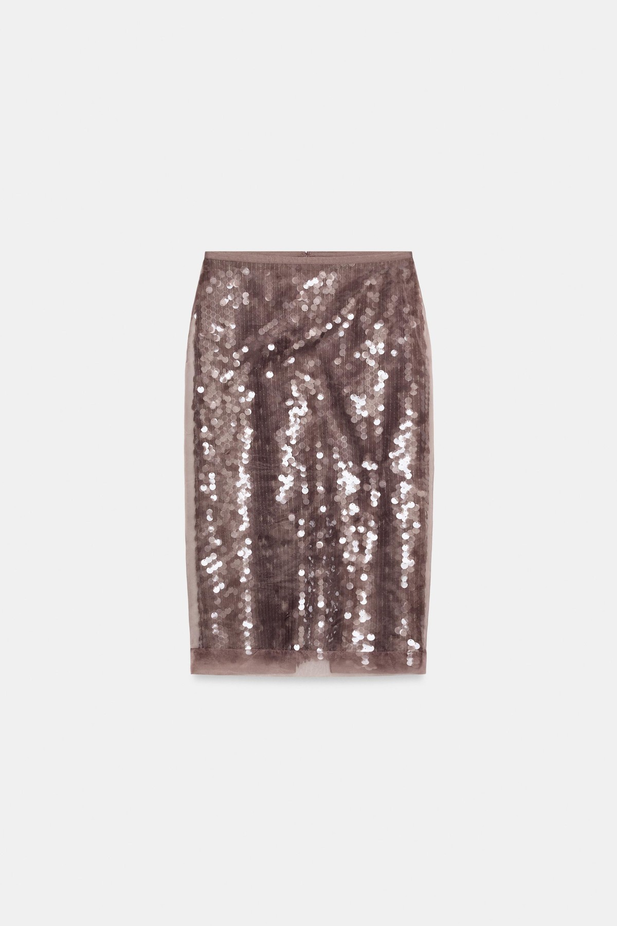 자라 시퀸 백슬릿 미디 스커트 2488/241/737 BROWN / TAUPE
