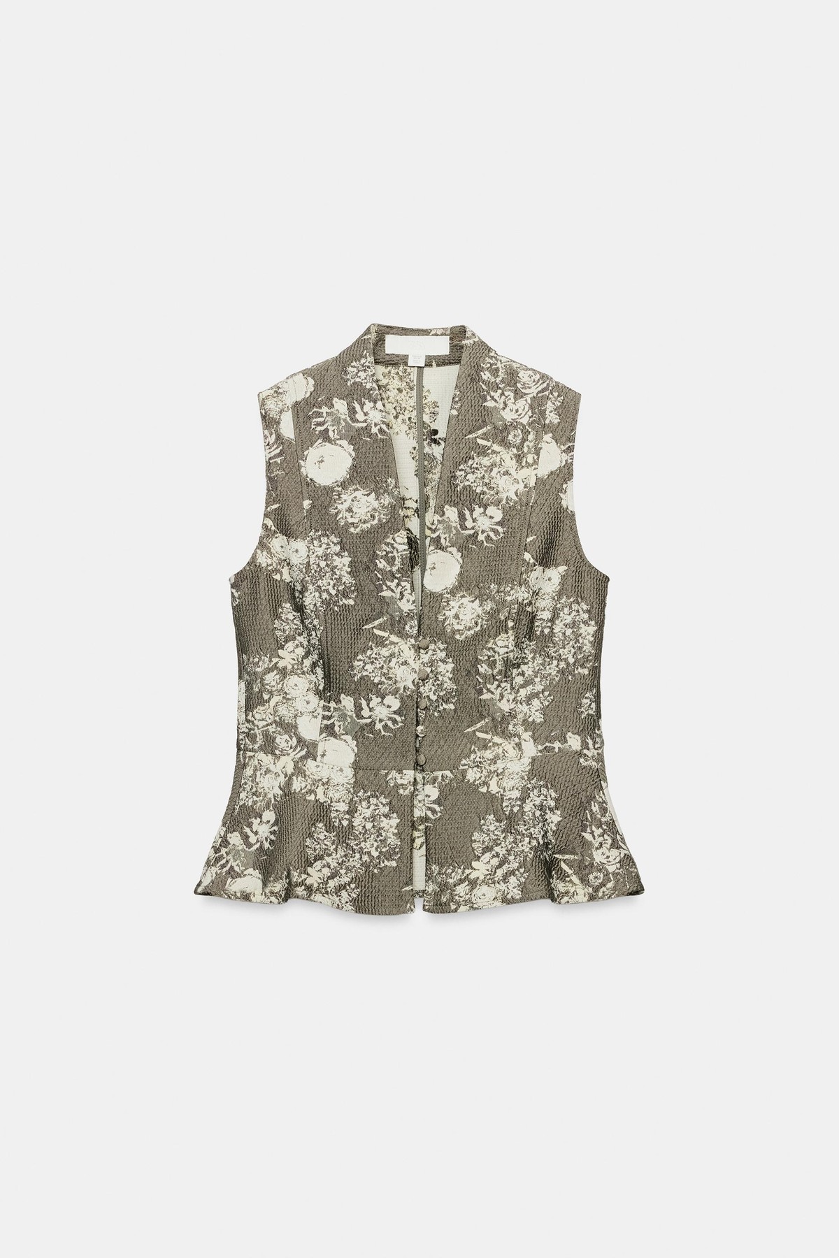 자라 자카드 플로럴 브이넥 베스트 7484/225/832 TAUPE GREY