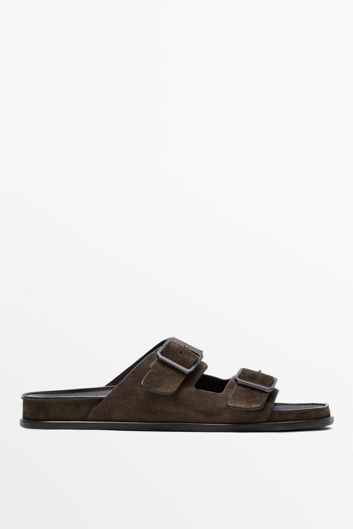 마시모두띠 스웨이드 더블 버클 슬라이드 샌들 2936/750 OCHRE
