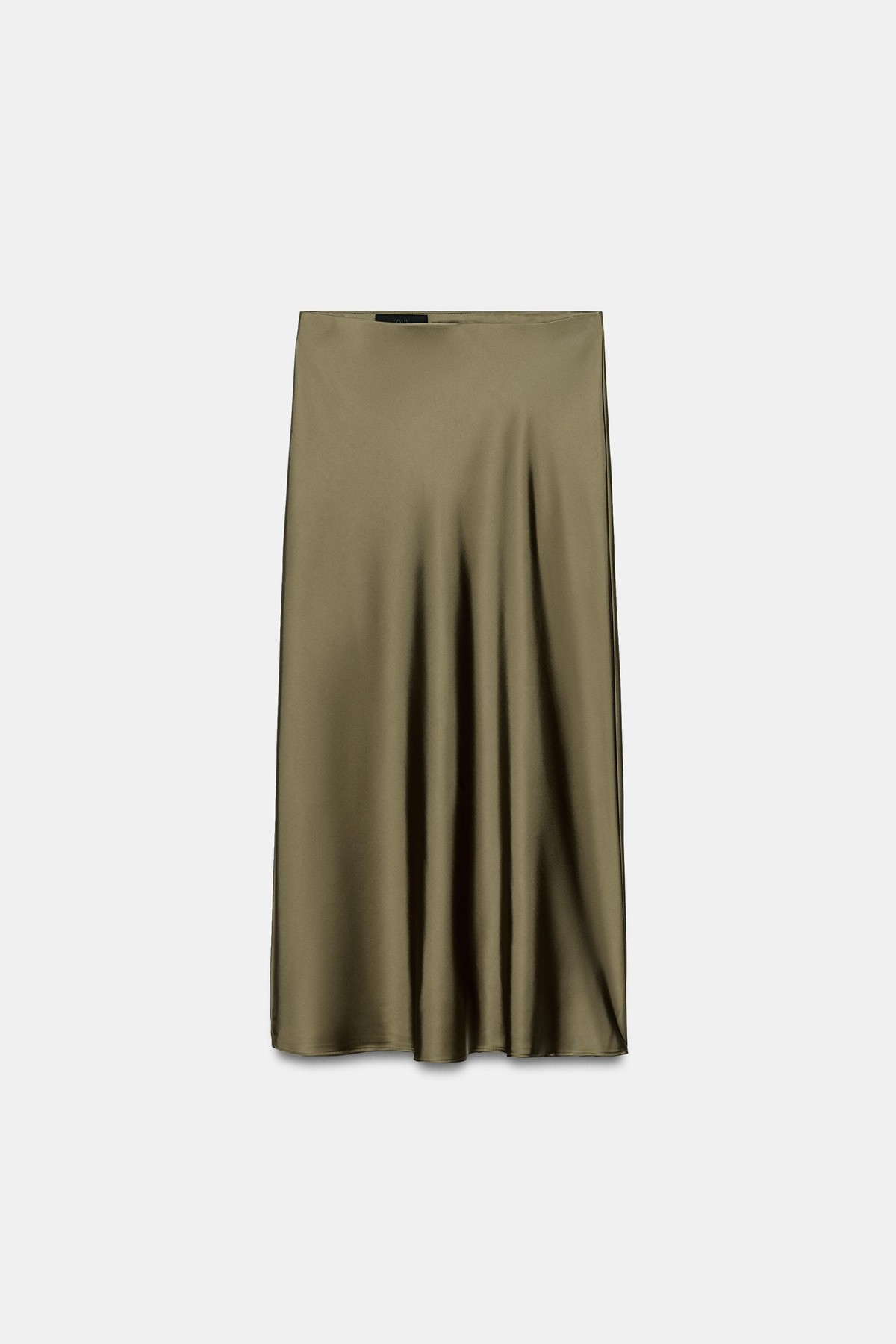 자라 새틴 하이라이즈 미디 스커트 8338/537/507 DARK KHAKI