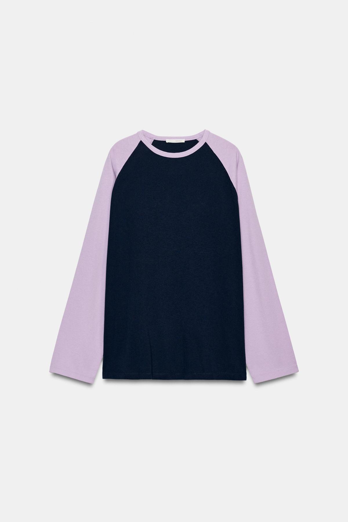 자라 배색 래글런 라운드넥 긴팔 티셔츠 0858/728/629 LILAC