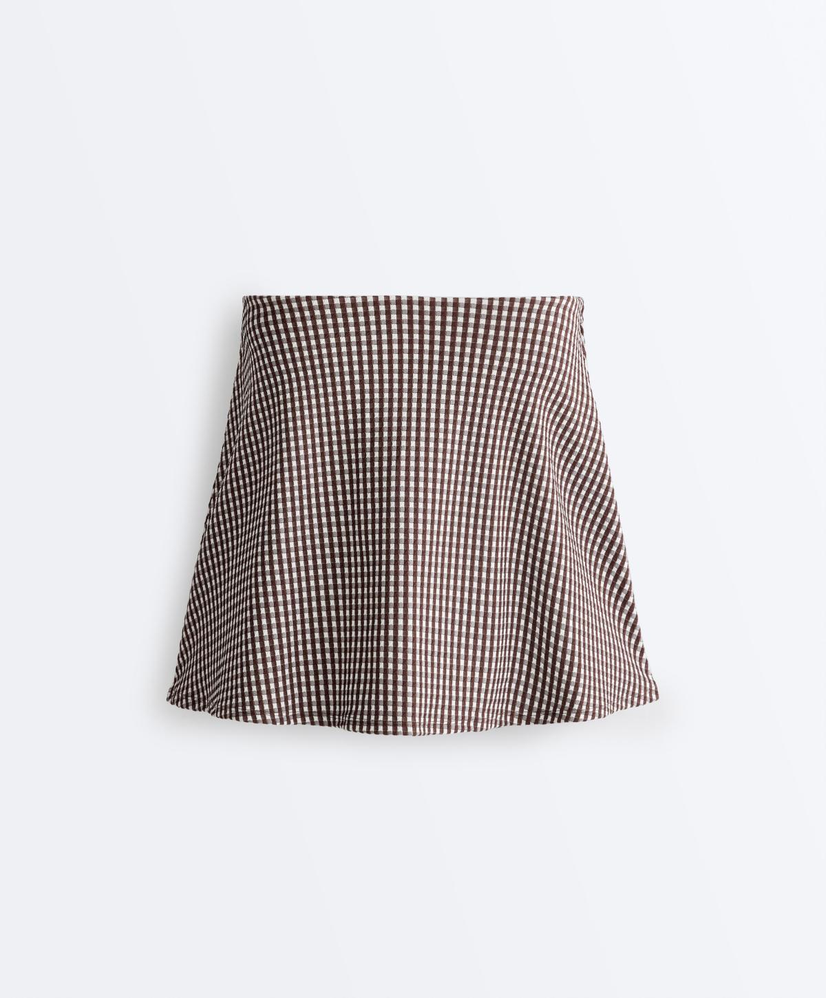 오이쇼 하이라이즈 체크 미니 스커트 3579/064/709 DARK REDDISH-BROWN