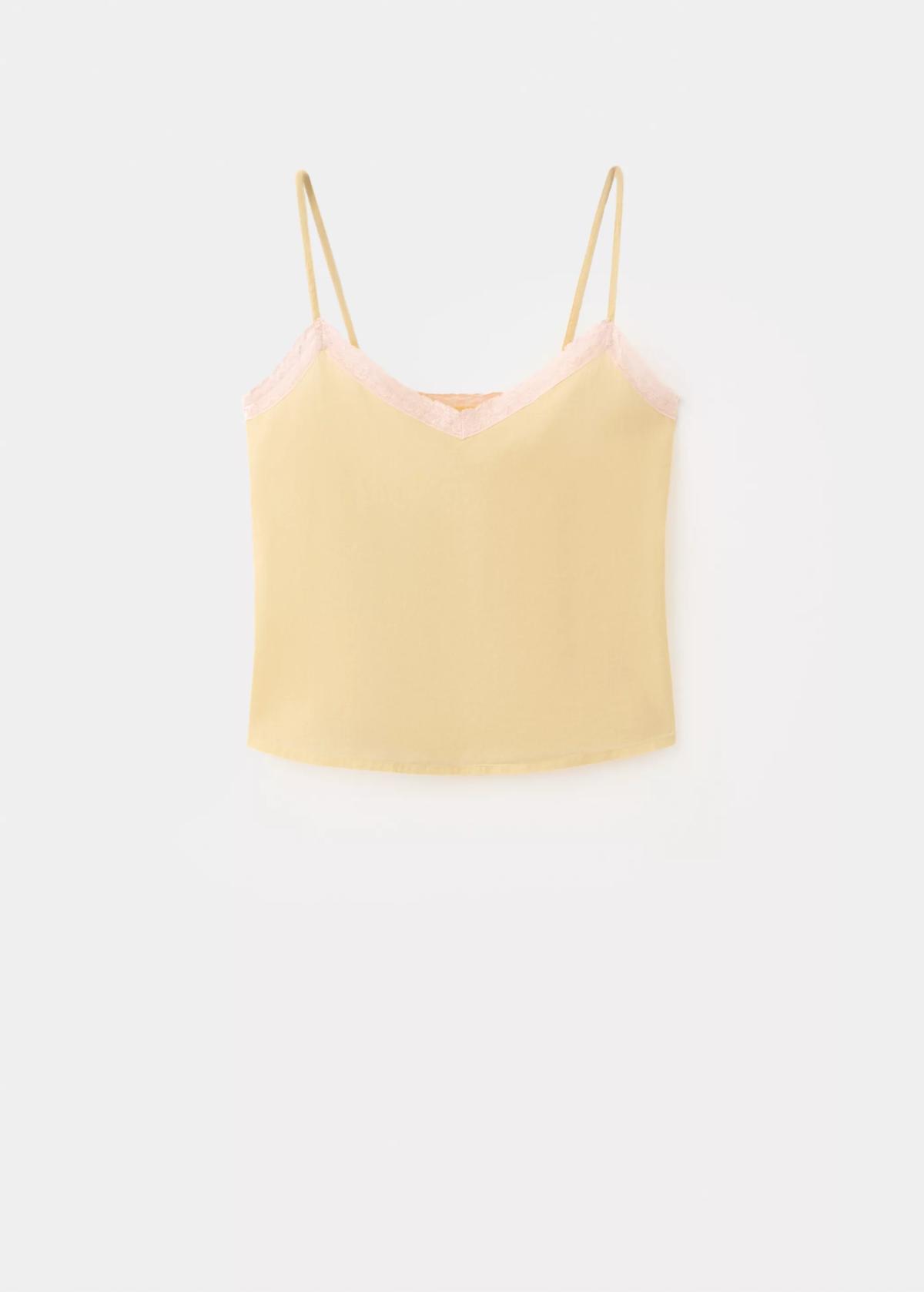 망고 레이스 브이넥 순면 캐미솔 탑 27055974_11 AMARILLO PASTEL