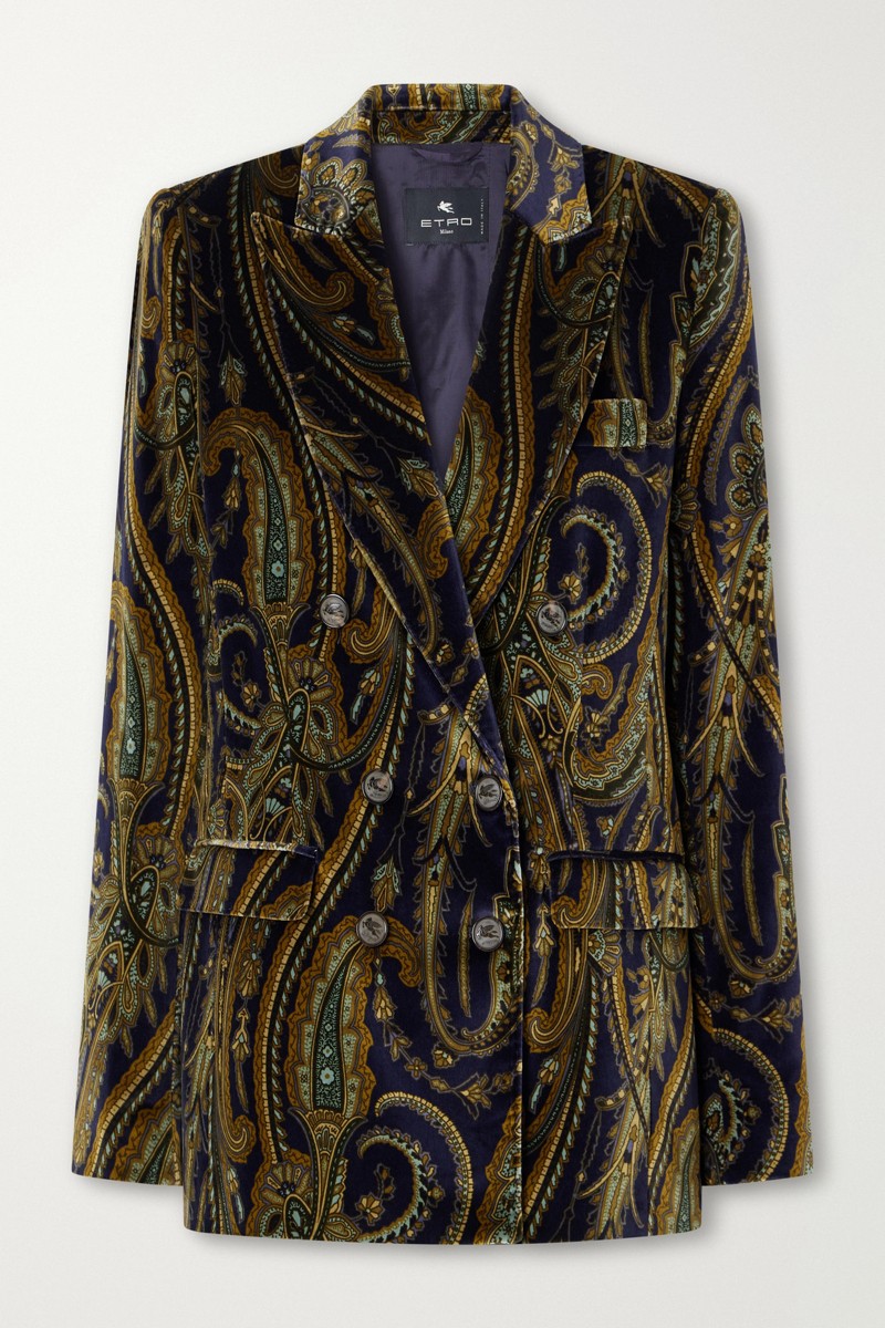 에트로 더블 브레스티드 프린트 코튼 블렌드 벨벳 블레이저 멀티 46376663163143815