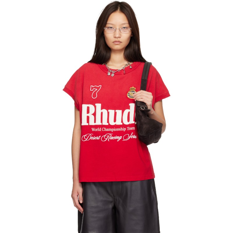 루드 레드 루드 데저트 레이싱 스크립트 컷오프 티셔츠 RHFW26TT24012 8628WASHED RED / WHI