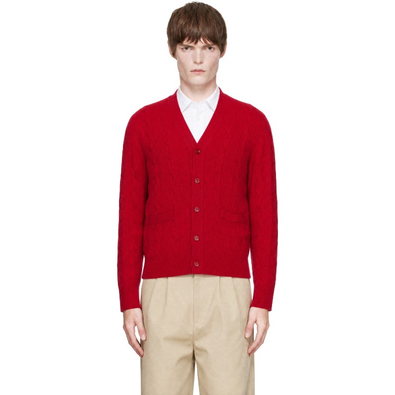 아미 레드 케이블 니트 울 가디건 UKC393.KN0189 A186 ROUGE RUBIS