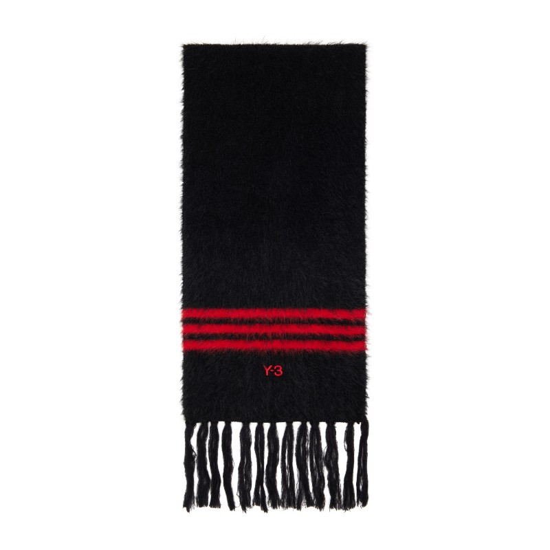 와이쓰리 블랙 &amp; 레드 스트라이프 스카프 KW9703 BLACK