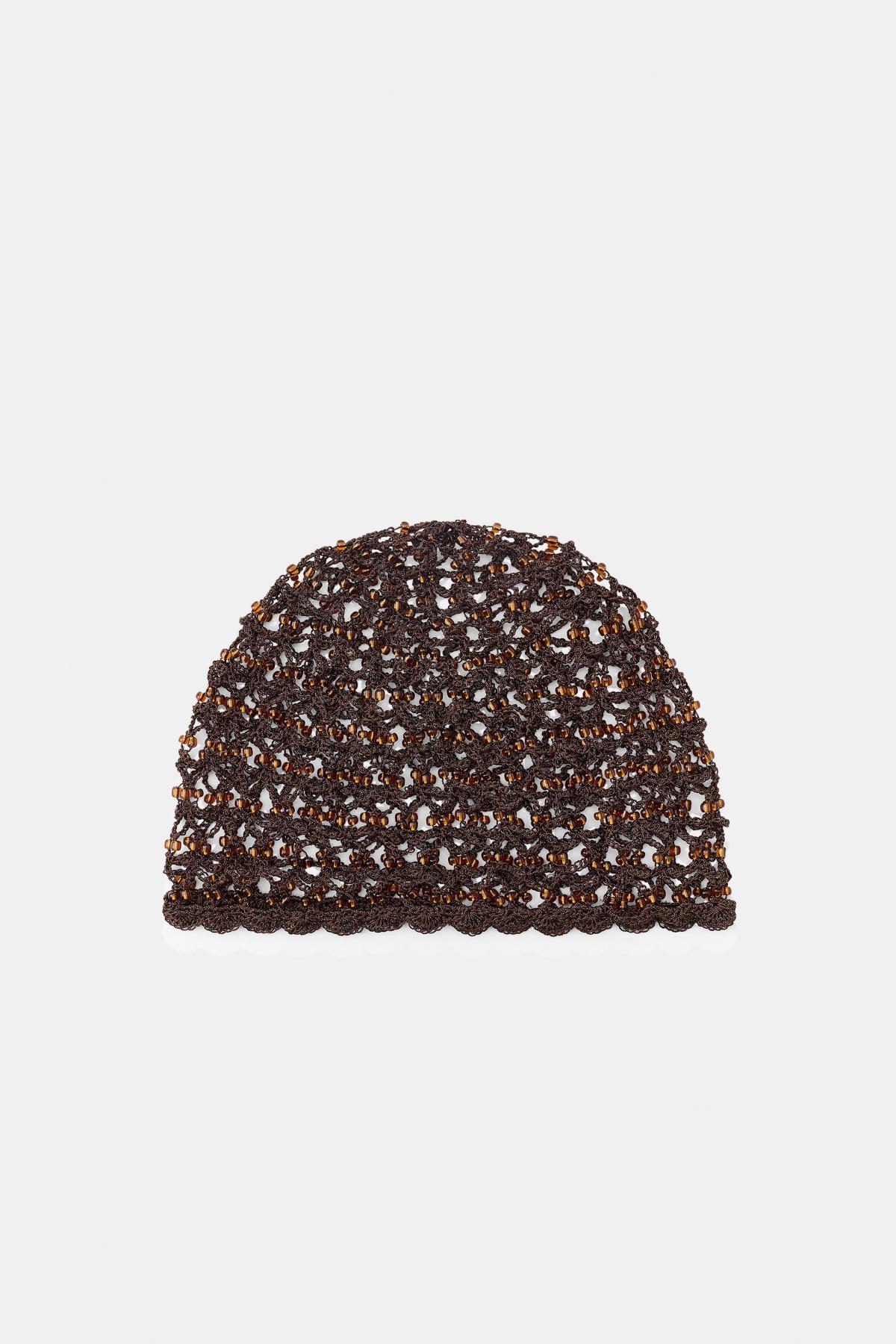 자라 크로셰 비즈 스컬캡 비니 3920/235/700 BROWN