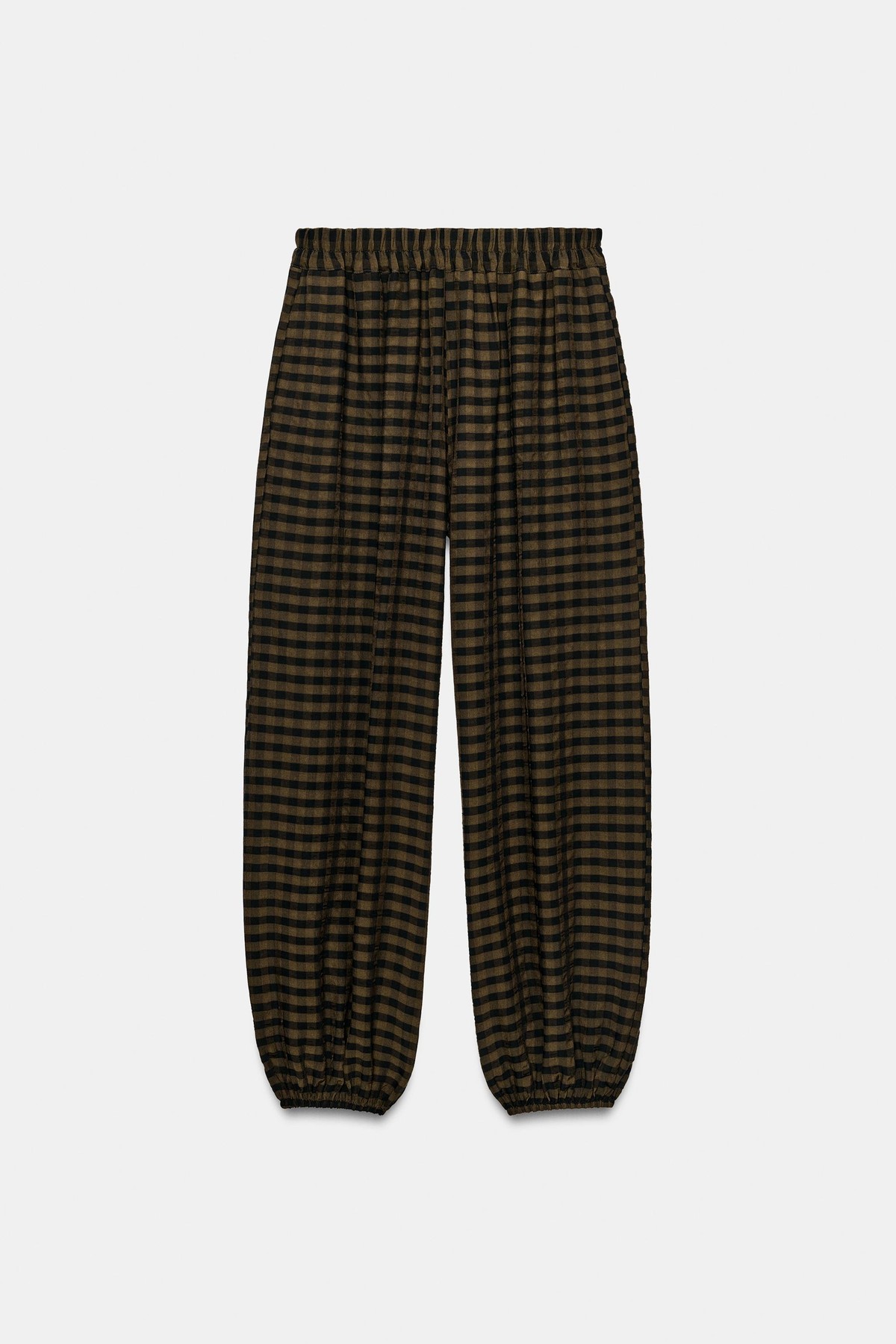 자라 체크 벌룬 하이웨이스트 팬츠 1971/210/207 DARK BROWN