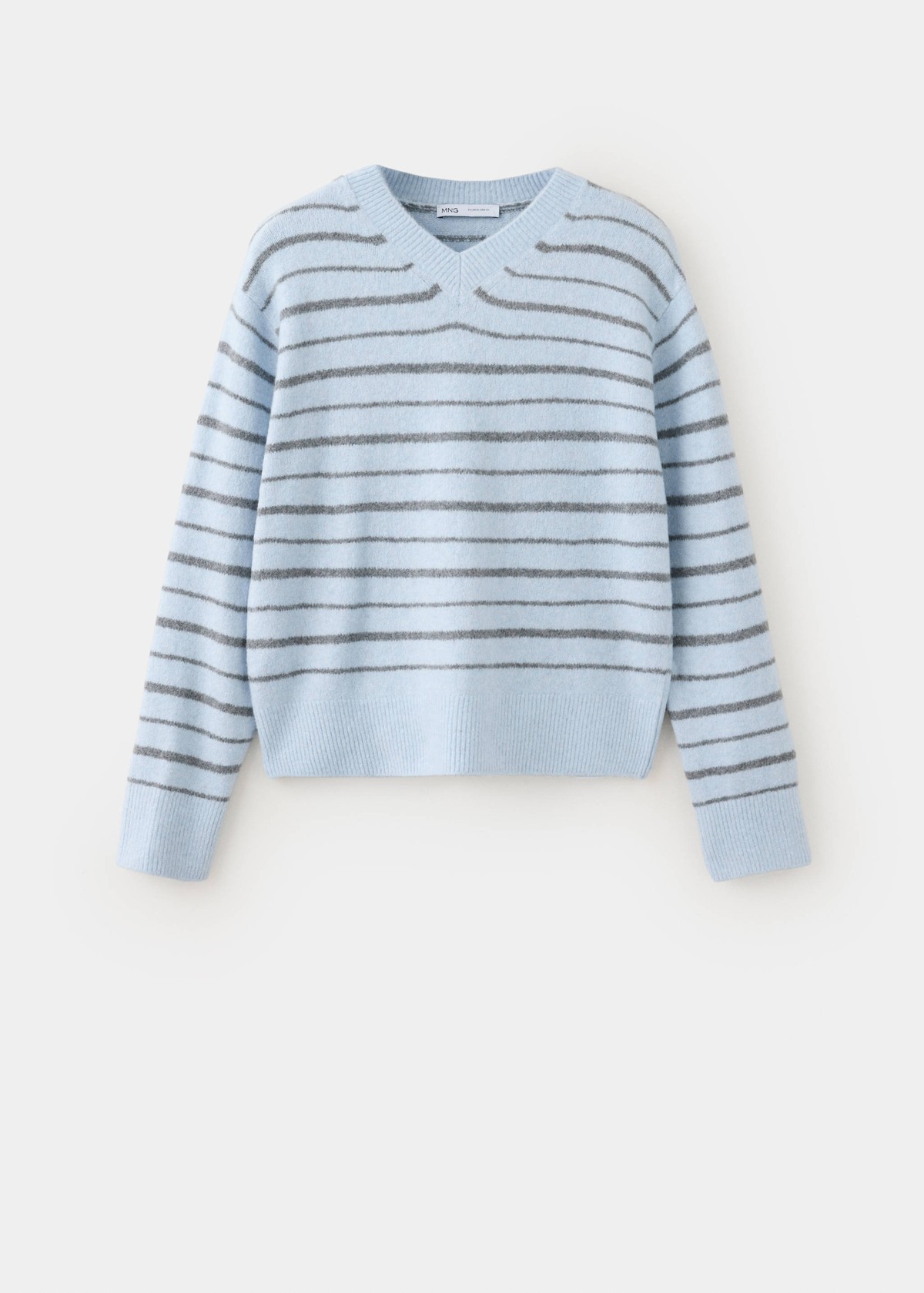 망고 스트라이프 브이넥 니트 스웨터 37057774_50 AZUL CELESTE