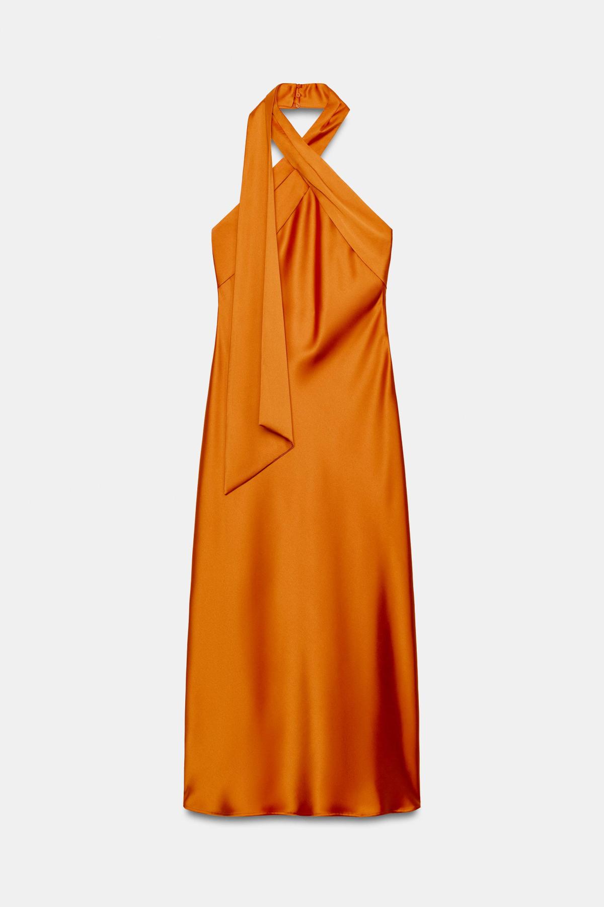 자라 새틴 홀터넥 미디 원피스 7961/748/615 ORANGE