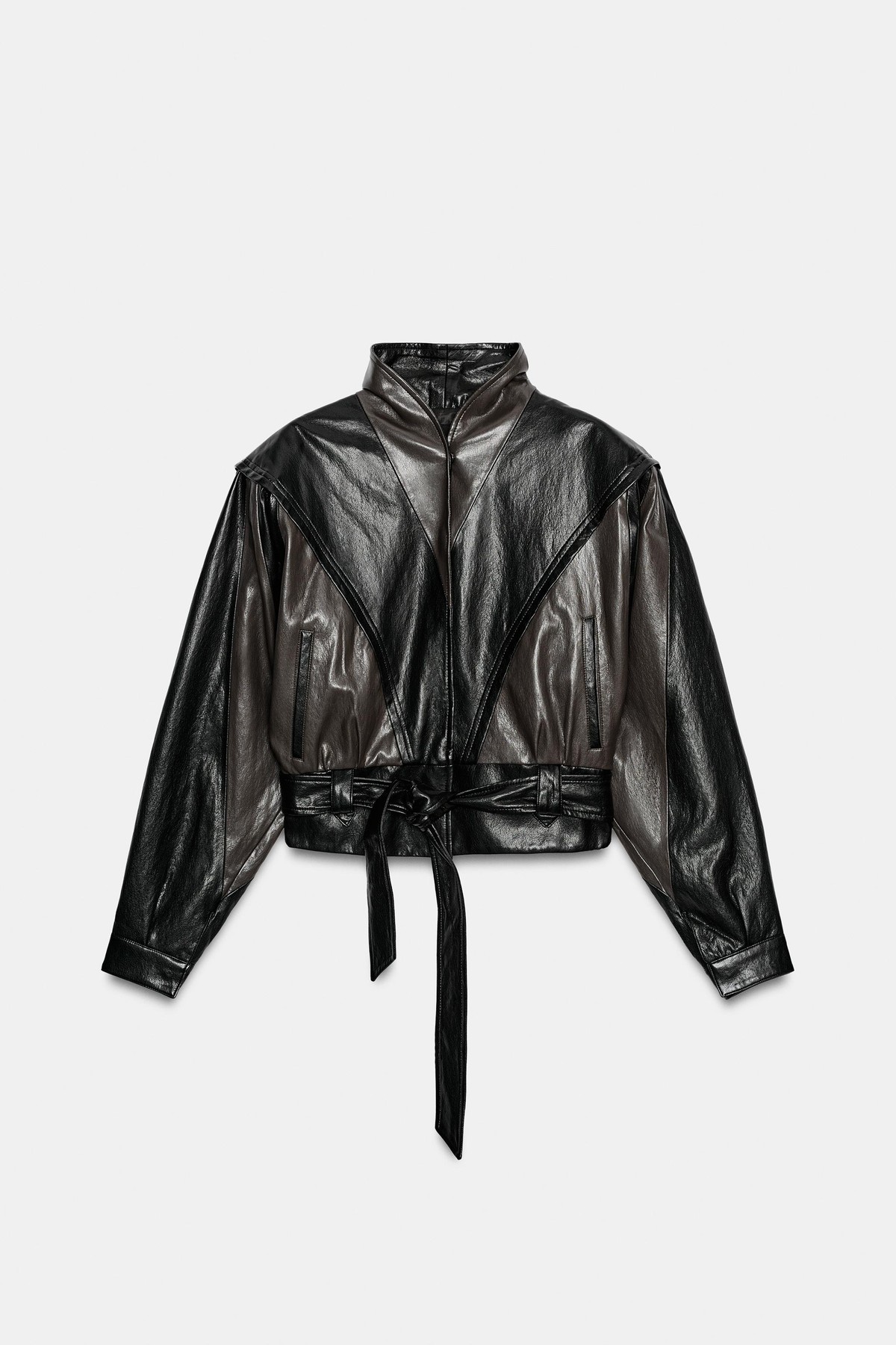 자라 가죽 이펙트 하이넥 크롭 자켓 1255/712/099 BLACK / BROWN