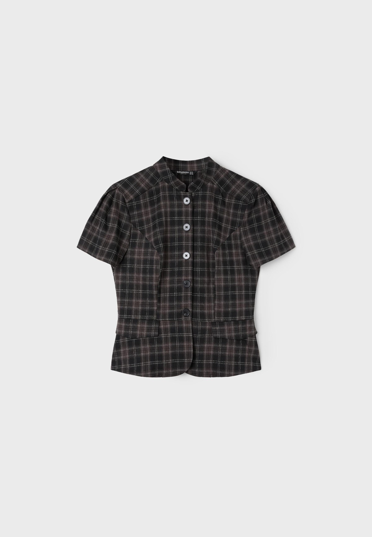 스트라디바리우스 슬림핏 체크 퍼프 반팔 셔츠 6093/399/001 BLACK