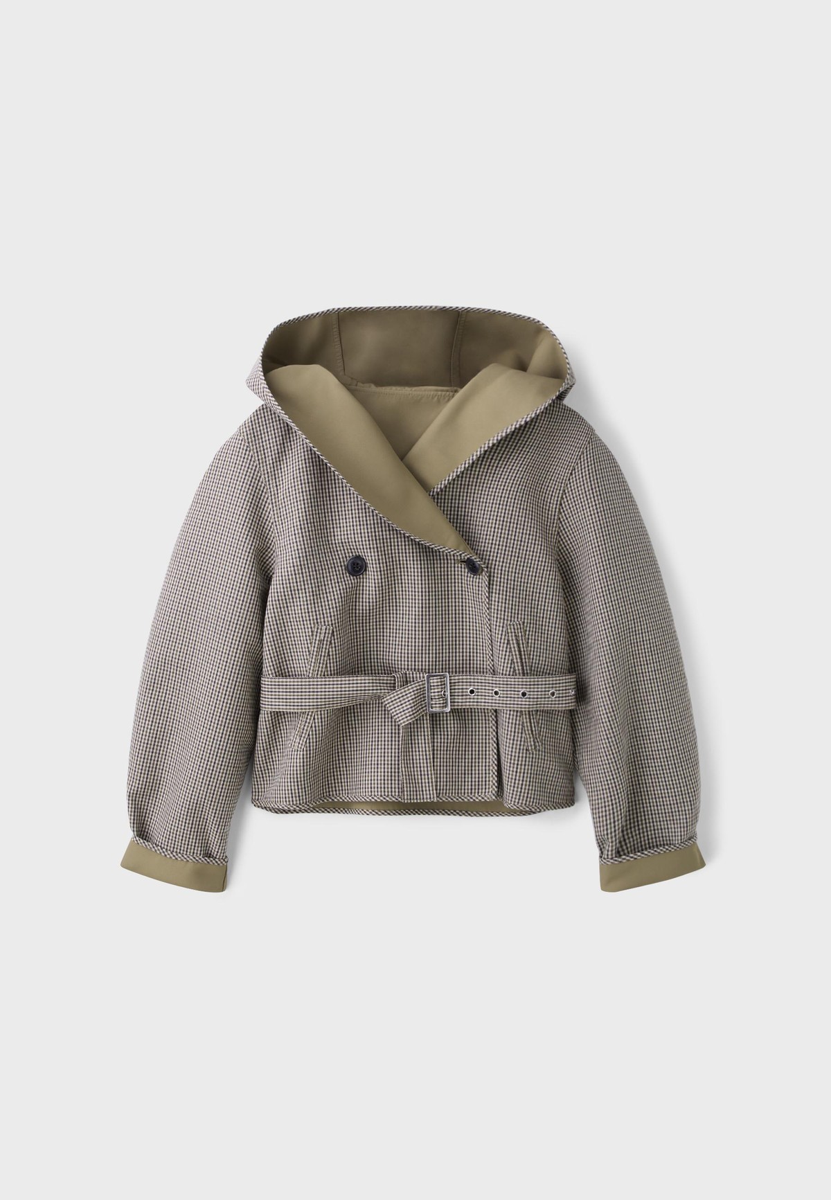 스트라디바리우스 양면 체크 후드 숏 트렌치코트 5790/105/540 KHAKI