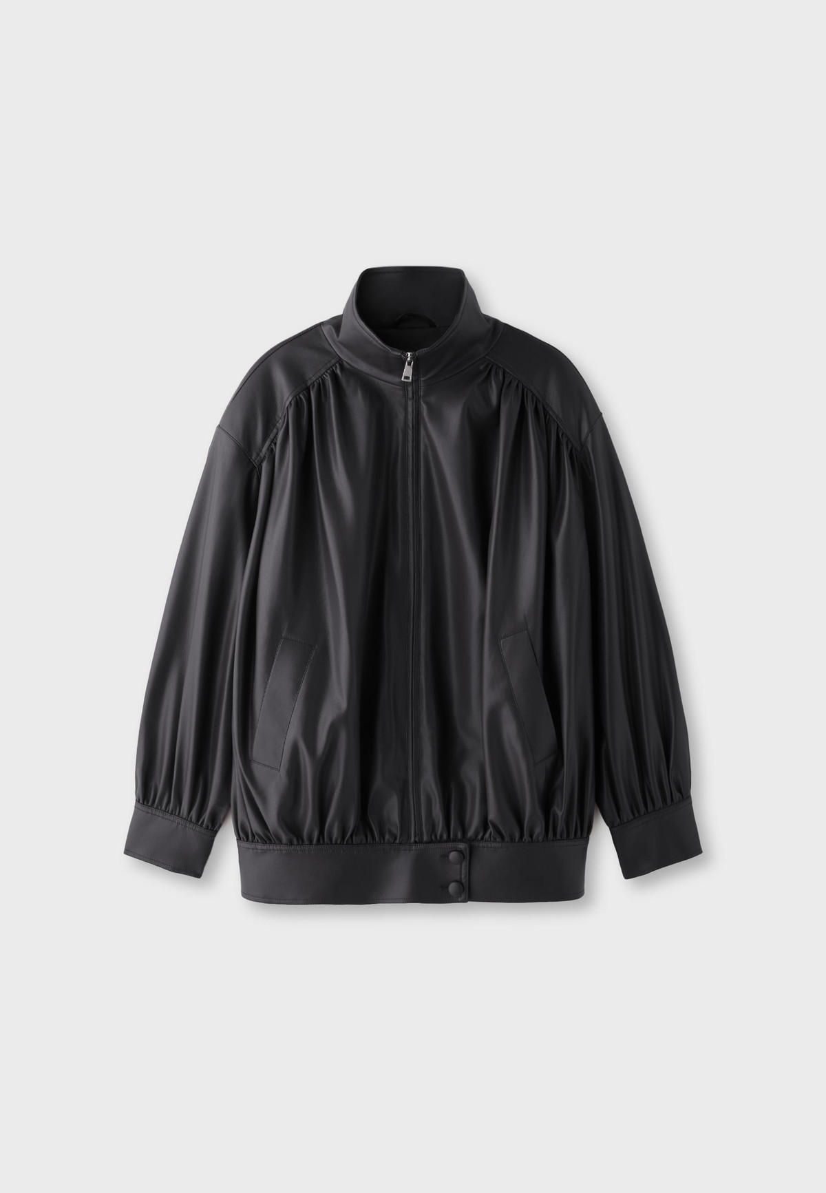 스트라디바리우스 가죽 이펙트 셔링 집업 자켓 5740/546/001 BLACK