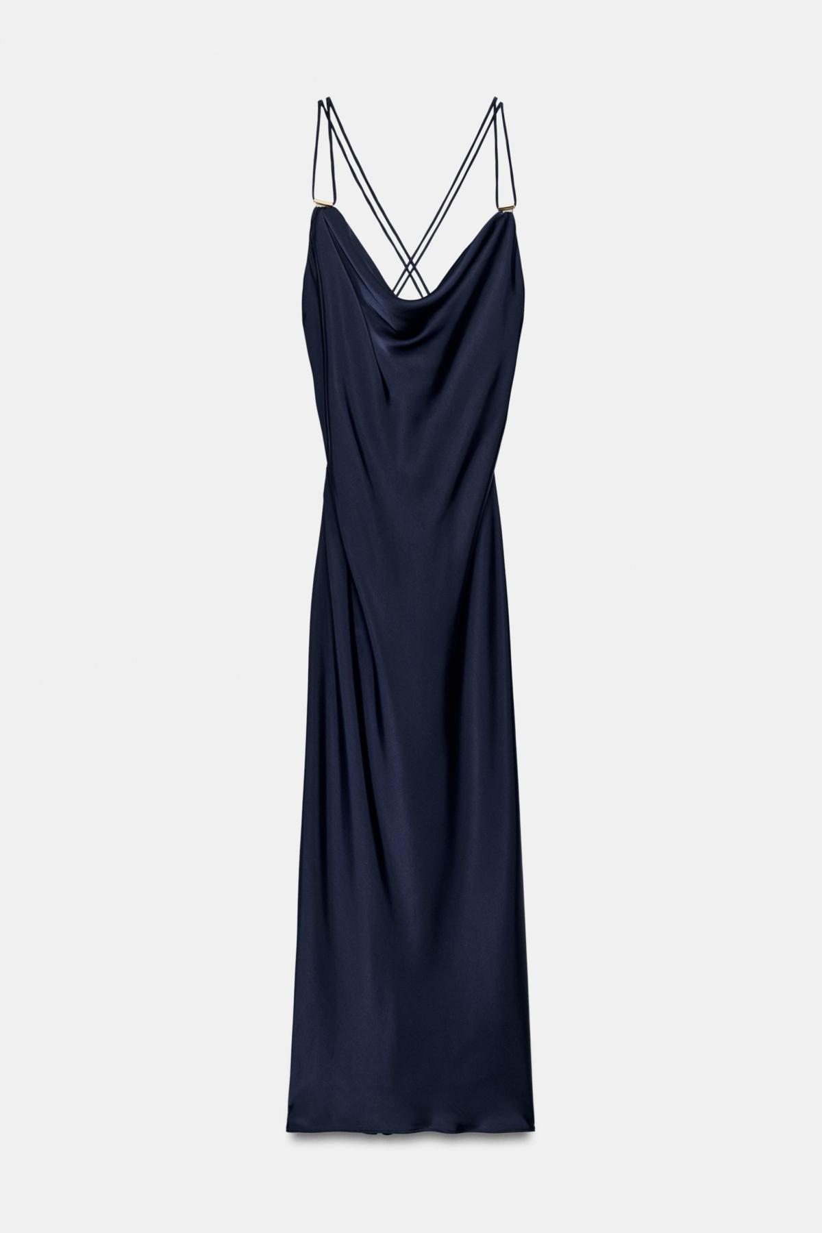 자라 골드 톤 새틴 미디 캐미솔 원피스 7232/896/407 BLUE