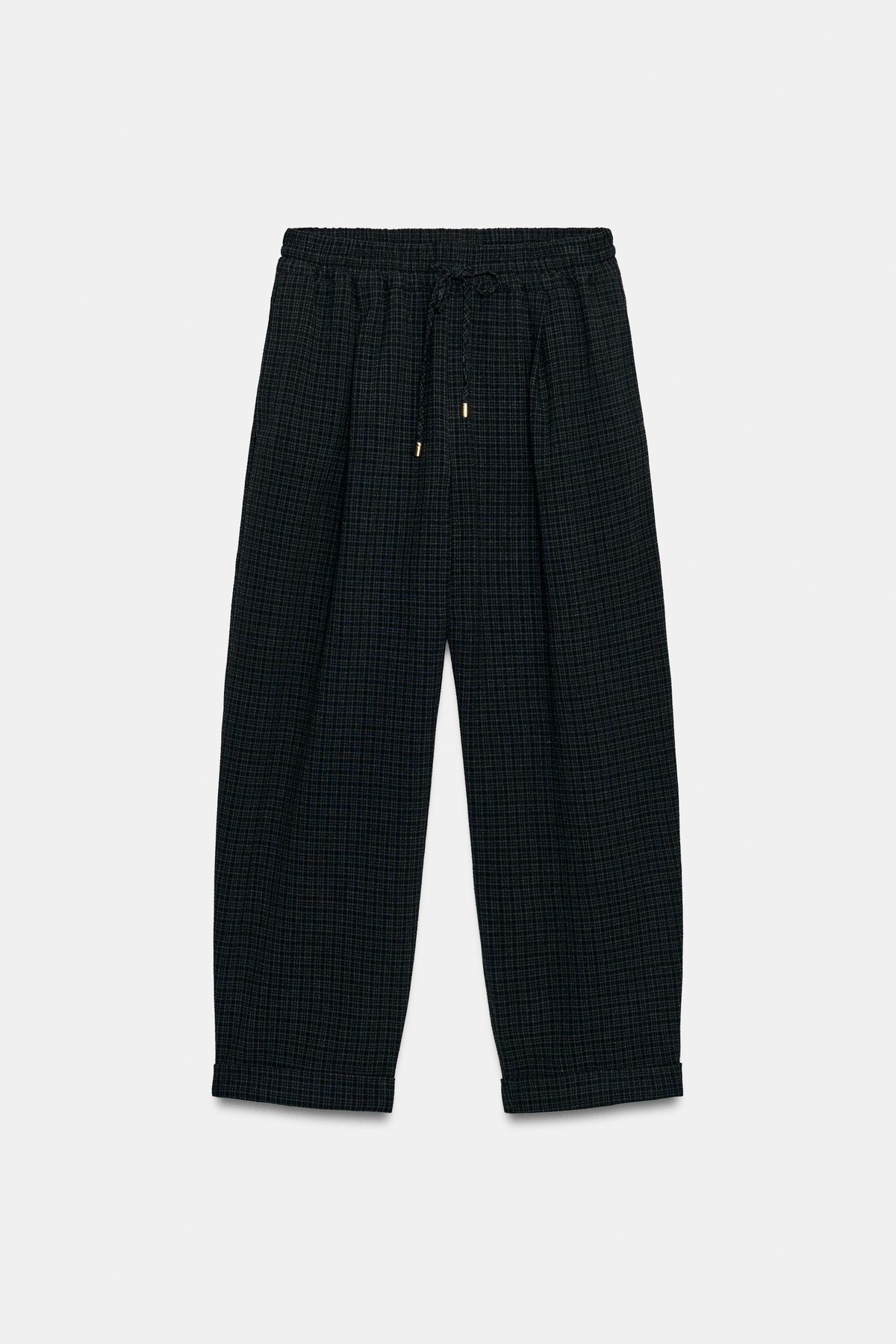 자라 체크 플리츠 드로스트링 팬츠 1971/220/922 DARK GREY