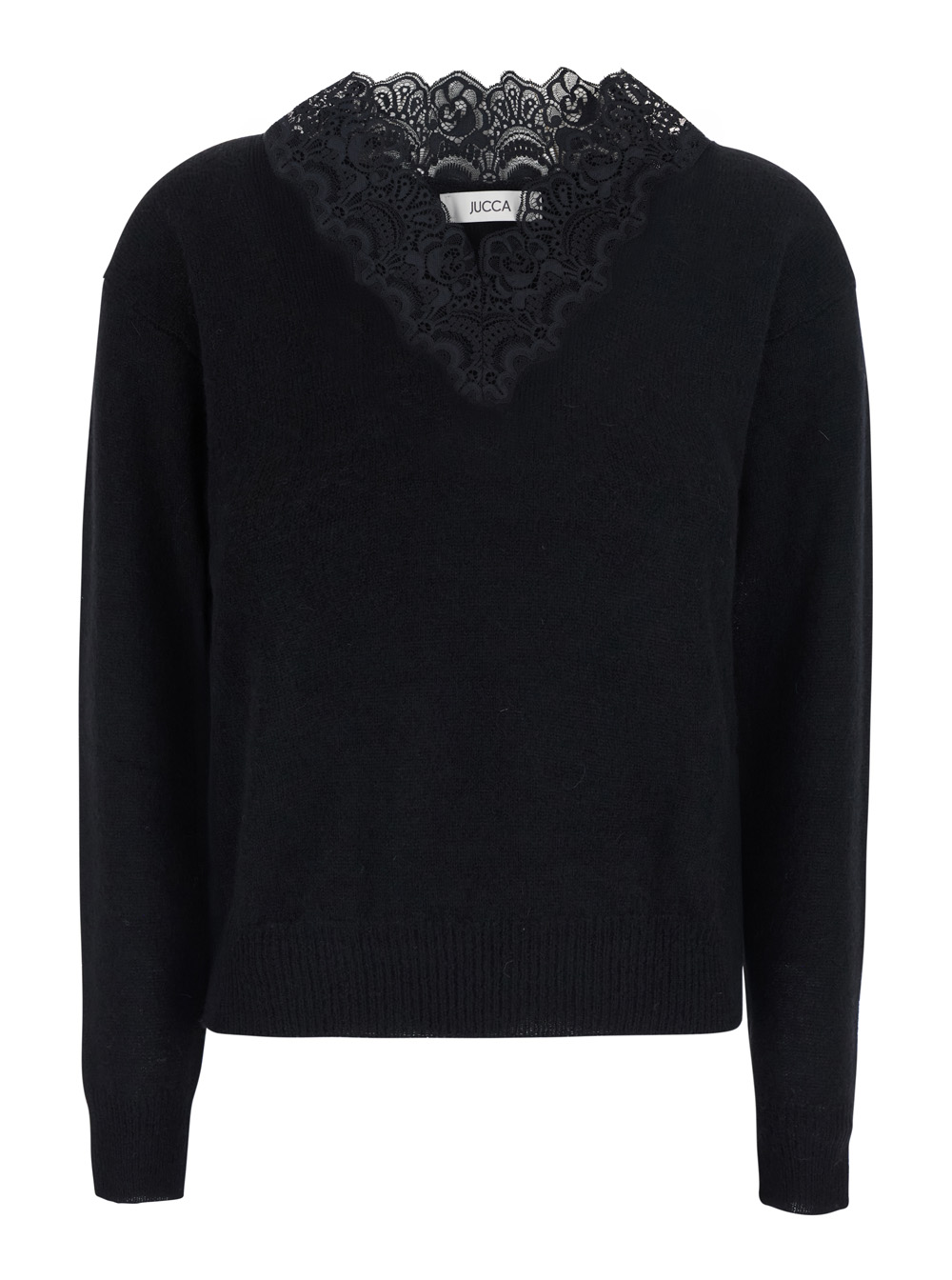 주크아 Lace Embroidery Blend V넥 니트 여성 블랙 26FW J4411044174P003