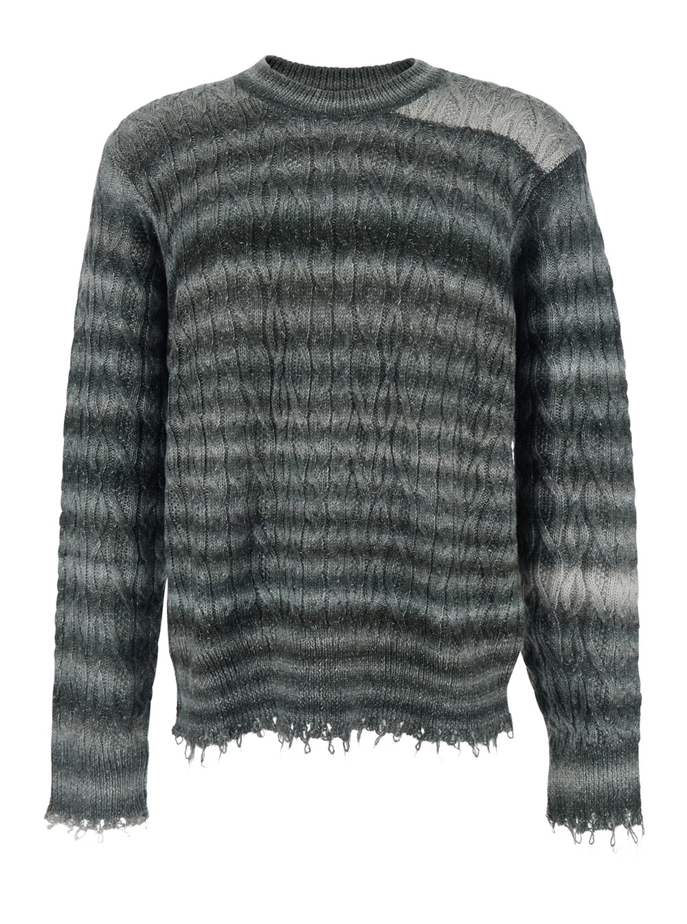 온 훈드에드 Fringed Hem All-Over Striped Motif Blend knitted 코튼 크루넥 니트 남성 그레이 393111109EIFFELTOWERCOMB