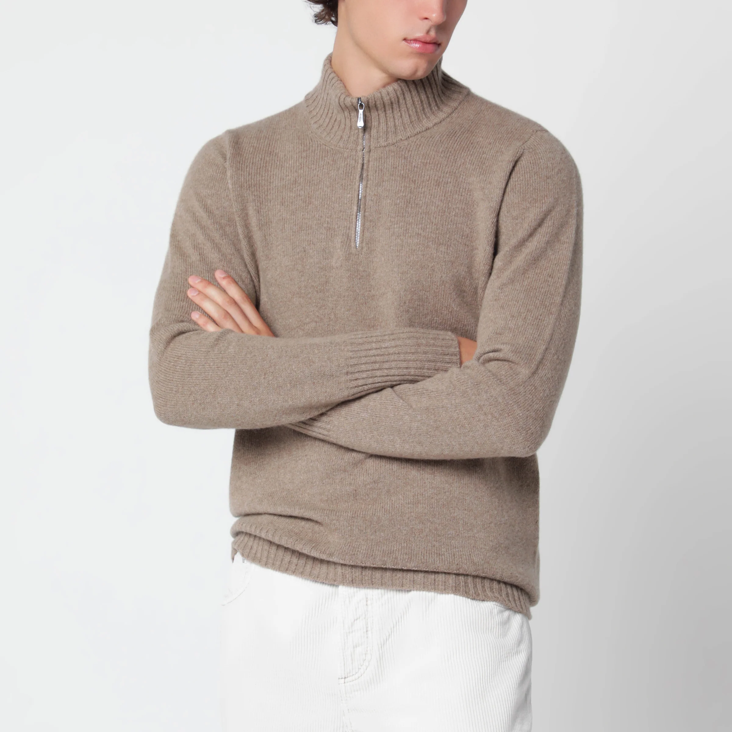 드우모흐 mélange half-zip knitted 니트 남성 브라운 26FW D8W203NLWO540
