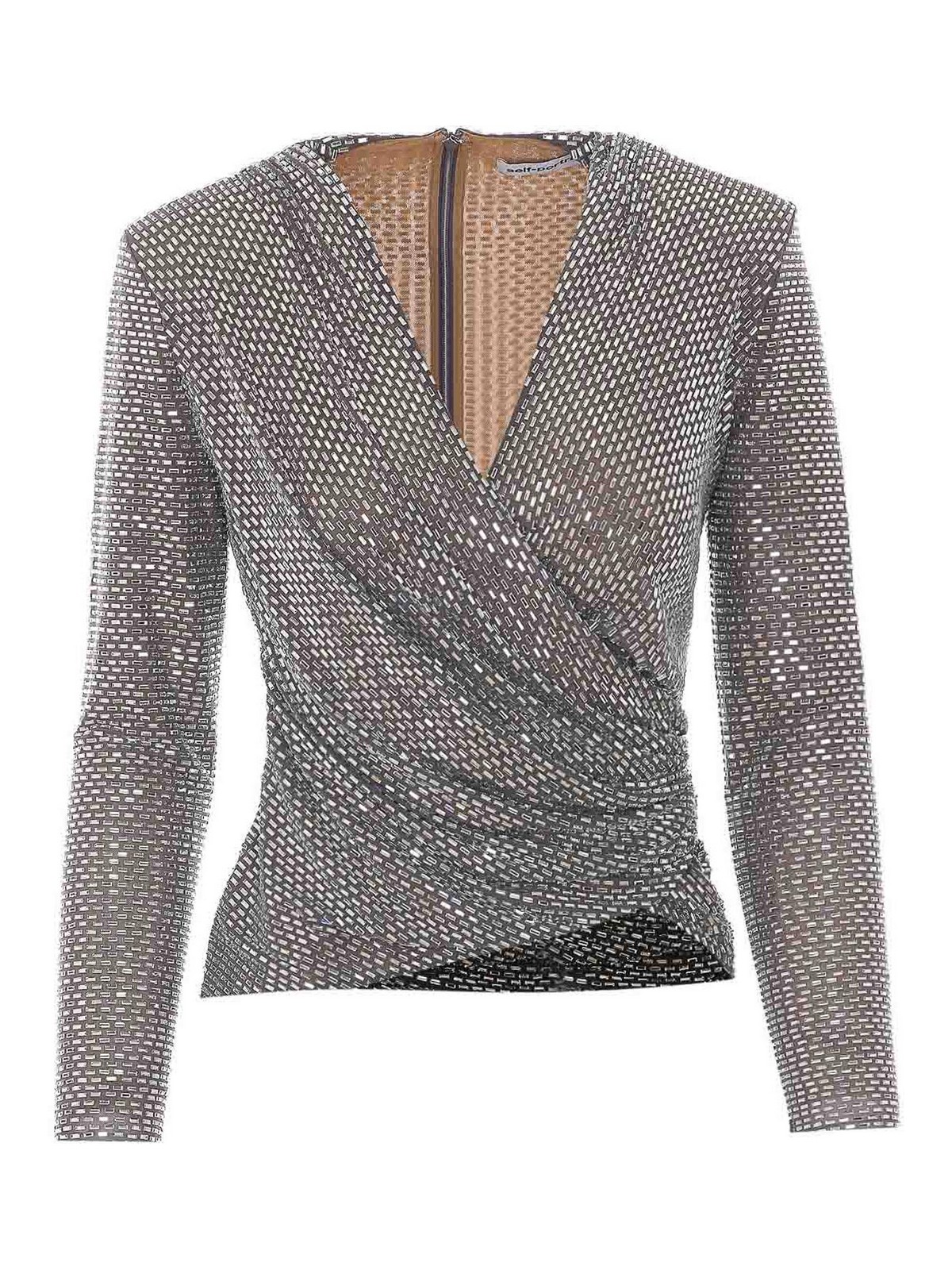 셀프 포트레이트 Rhinestone Long Sleeves Top 티셔츠 여성 그레이 26FW 154TGREY