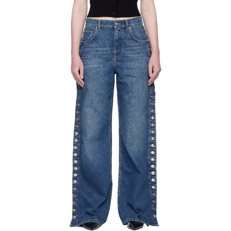 스텔라매카트니 블루 포퍼 스터드 스트레이트 핏 데님 진 6D04333SQH38 4083 DARK BLUE
