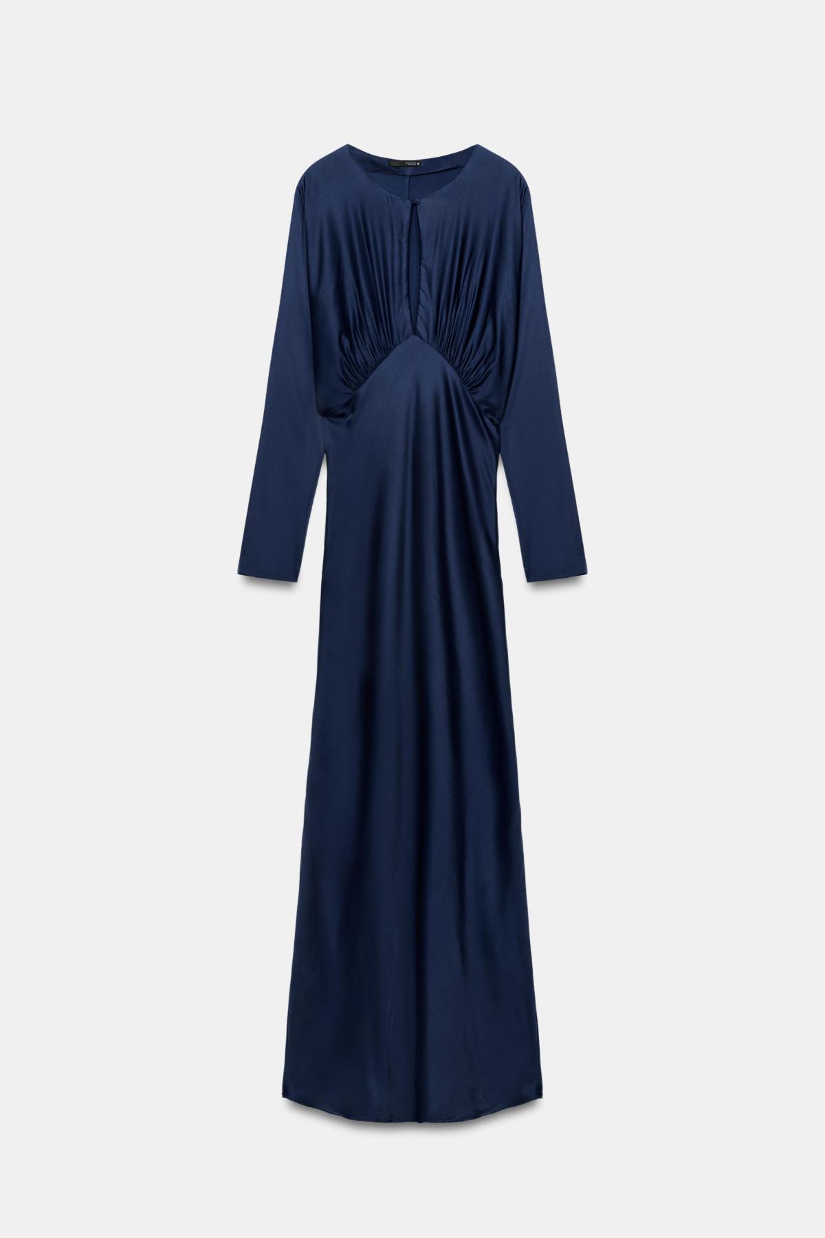 자라 새틴 플리츠 A라인 롱 원피스 2678/201/407 BLUE