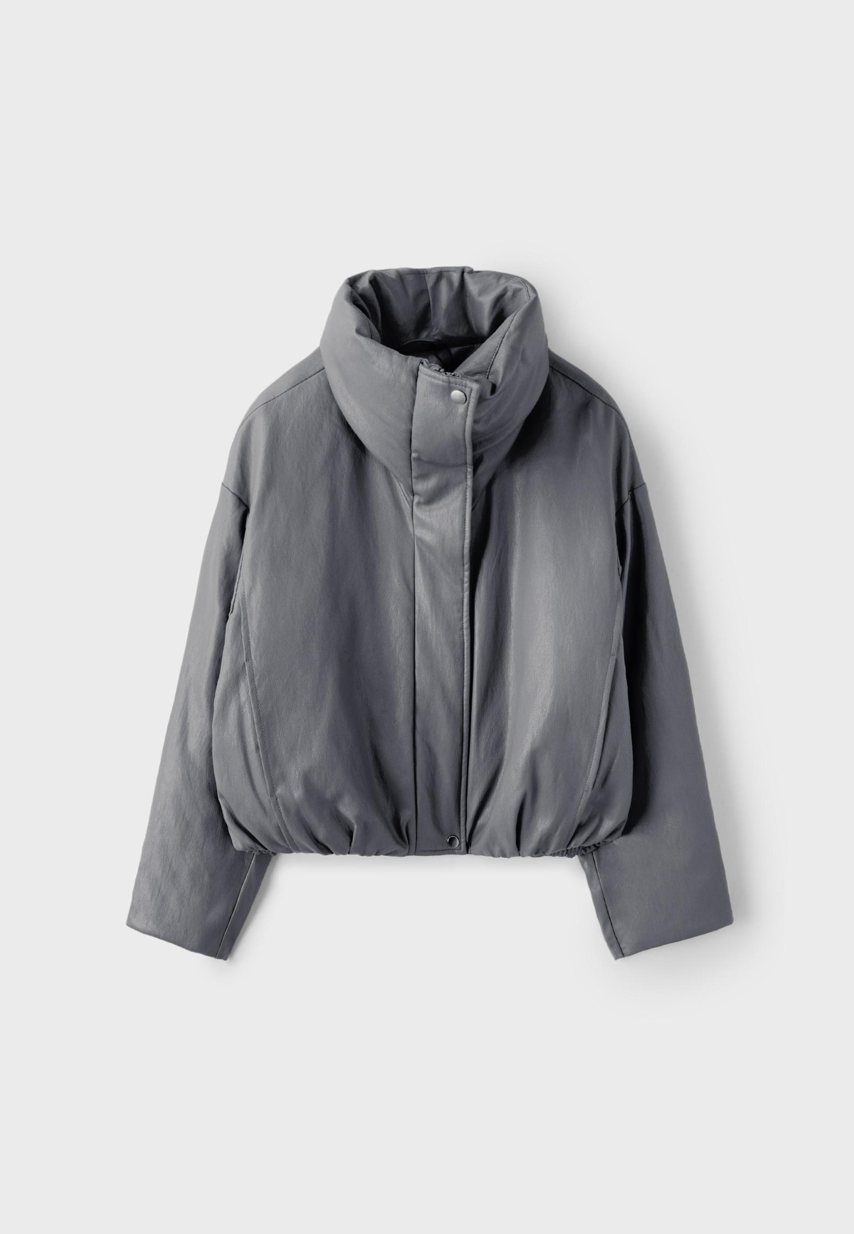 스트라디바리우스 가죽 이펙트 하이넥 숏 패딩 자켓 5626/173/250 DARK GREY