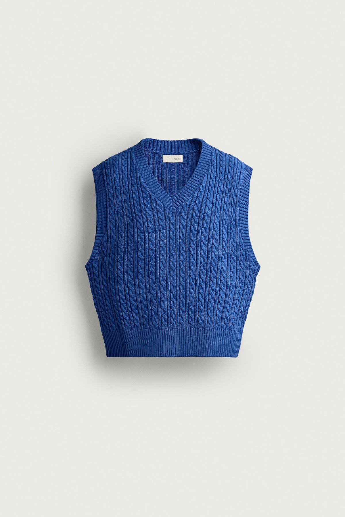 자라 케이블 니트 브이넥 크롭 베스트 5755/331/400 BLUE