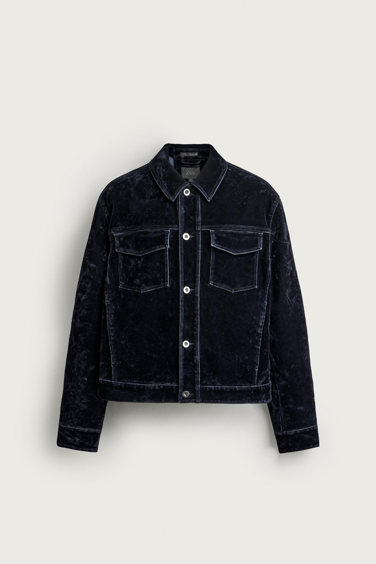 자라 크롭 벨벳 이펙트 데님 자켓 8491/801/407 BLUE