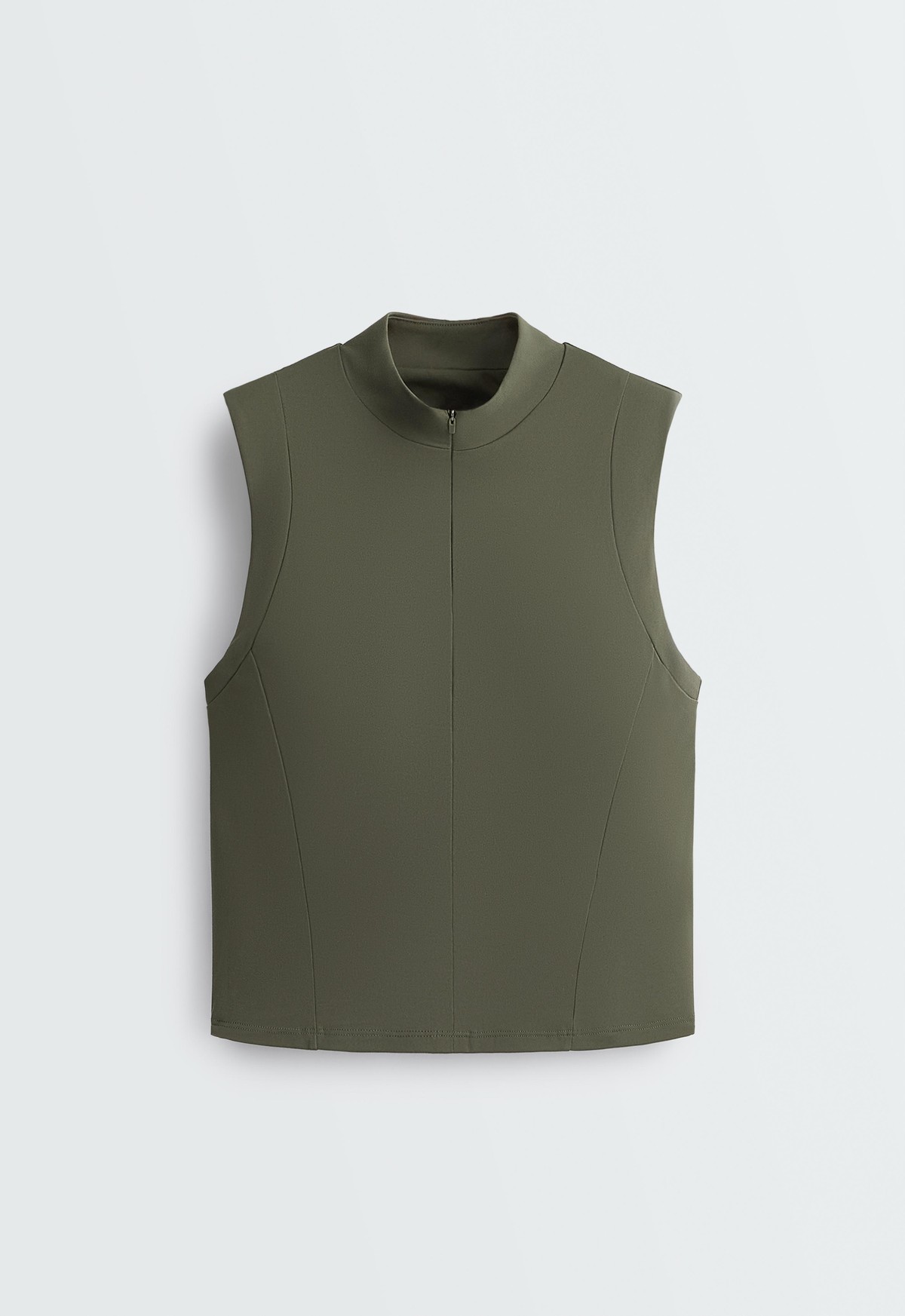오이쇼 하이넥 집업 민소매 스포츠 탑 5736/904/505 KHAKI