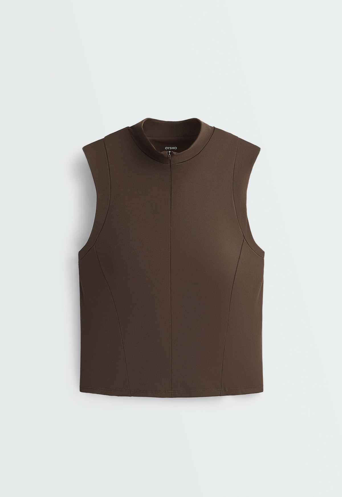 오이쇼 하이넥 집업 민소매 스포츠 탑 5736/904/753 BROWN