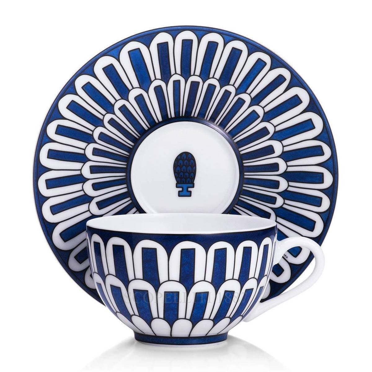Hermès Bleus d’Ailleurs Tea Cup and Saucer Set for 2 1