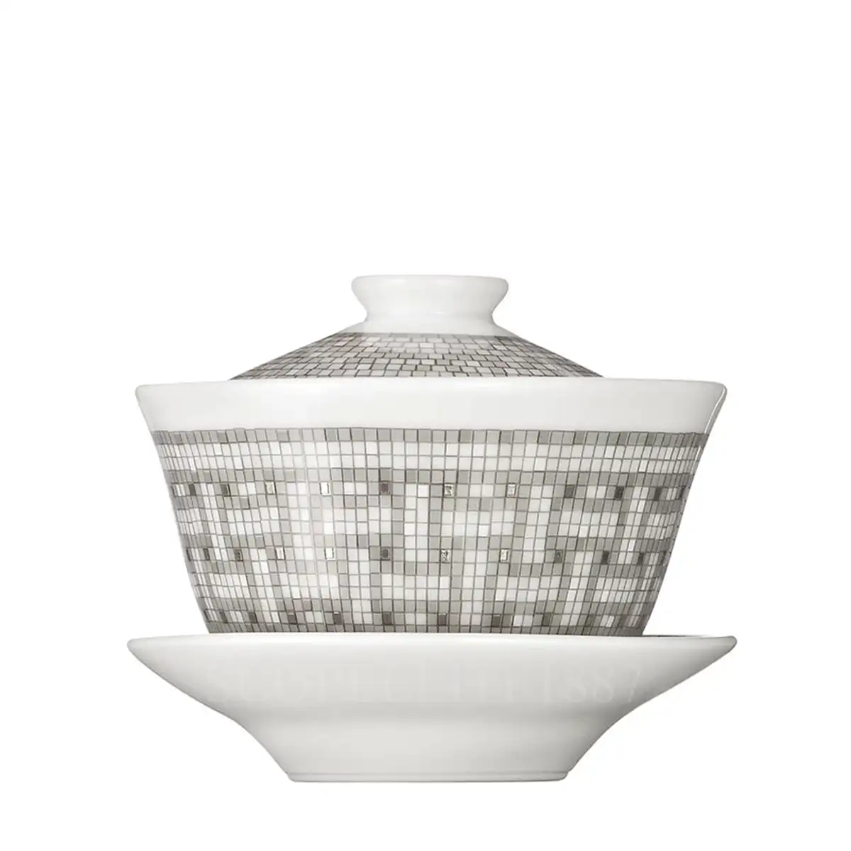 Hermès Mosaique au 24 Platinum Tea Cup with Lid and Saucer 1