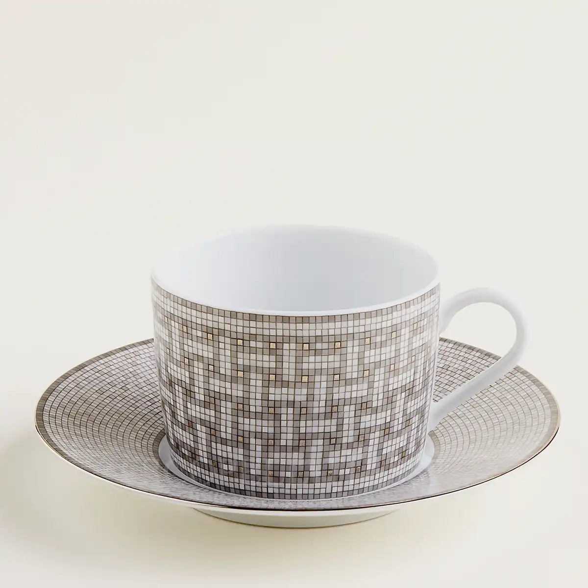 Hermès Mosaique au 24 Platinum Tea Cup and Saucer Set for 2 3