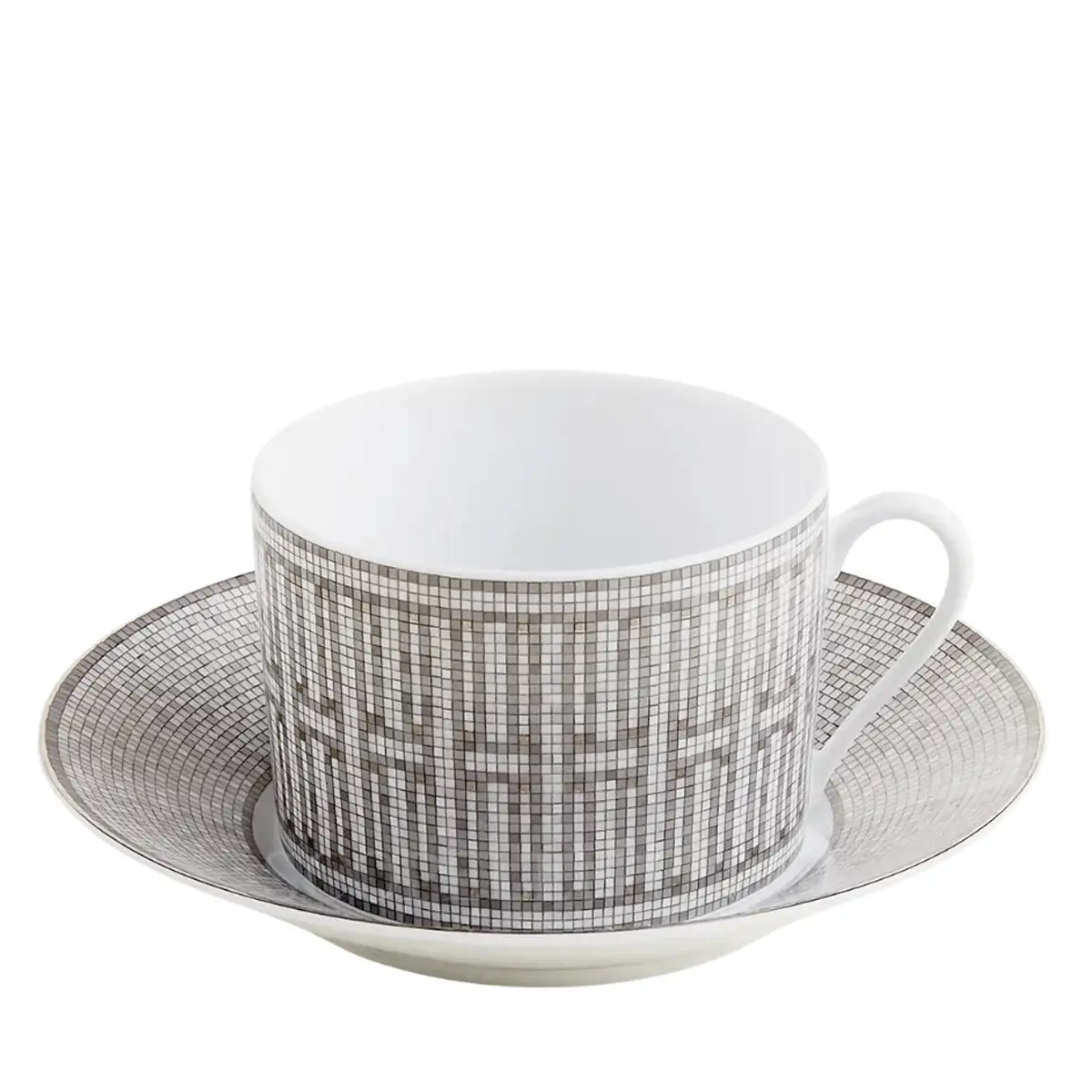 Hermès Mosaique au 24 Platinum Breakfast Cup and Saucer Set for 2 1