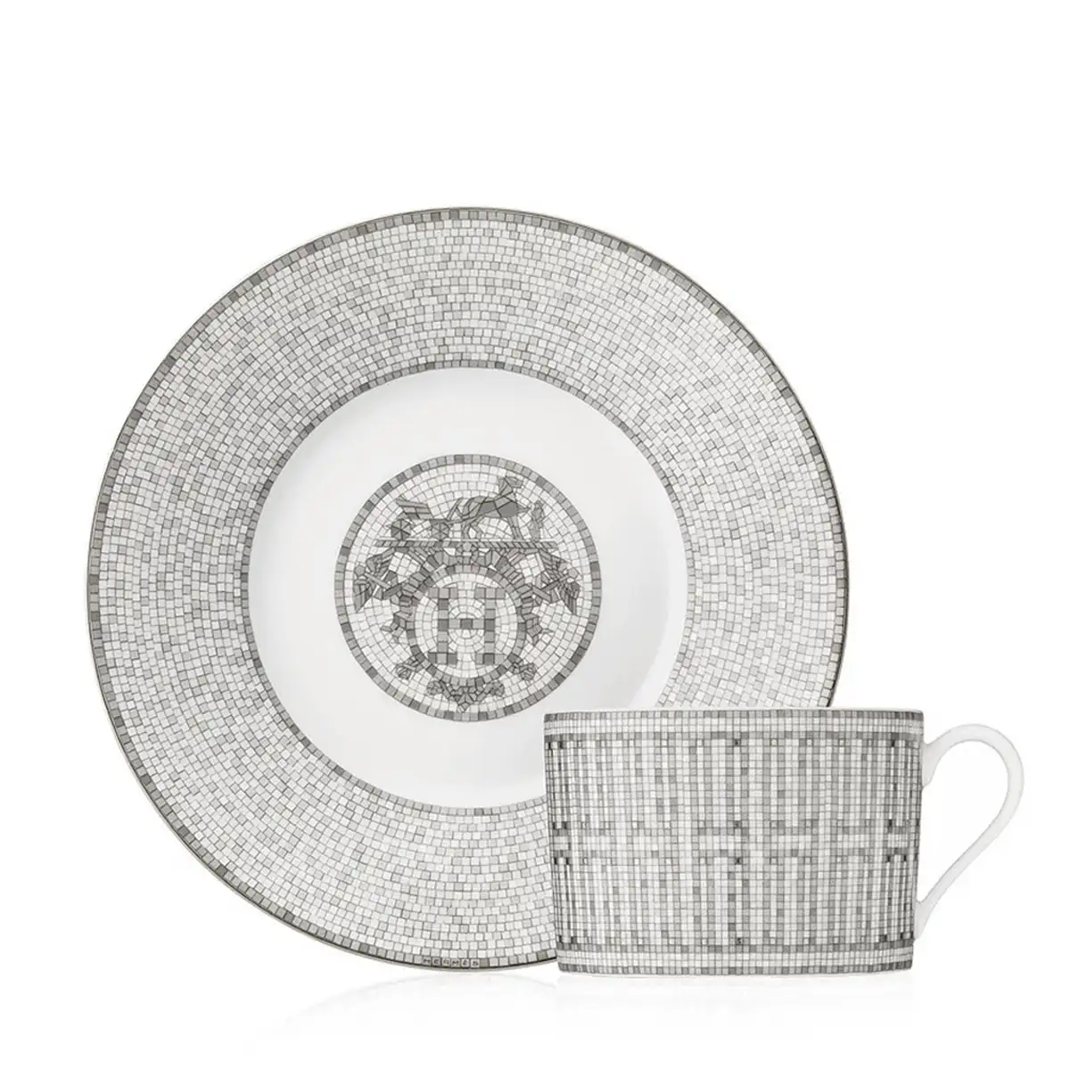 Hermès Mosaique au 24 Platinum Breakfast Cup and Saucer Set for 2 3
