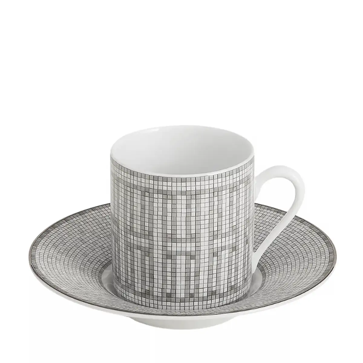 Hermès Mosaique au 24 Platinum Coffee Cup and Saucer Set for 2 1