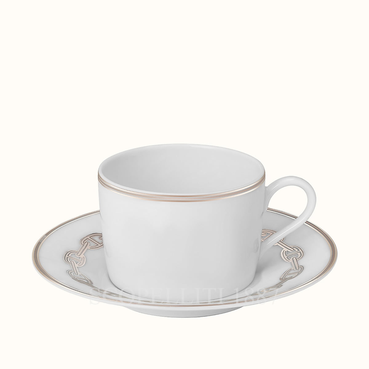 Hermès 2 tea cup and saucer Chaine d'ancre platine 1