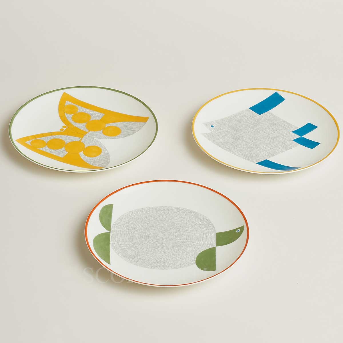 Hermes Dessert Plate Animaux Nattes - Set of 3 1