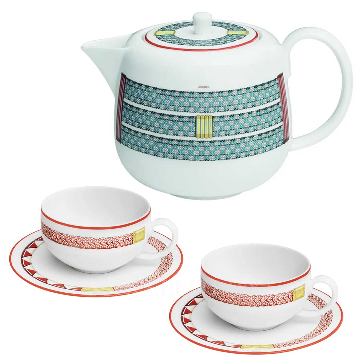 에르메스 Tea Set Tressages Equestres 057016P x 2 + 057018P