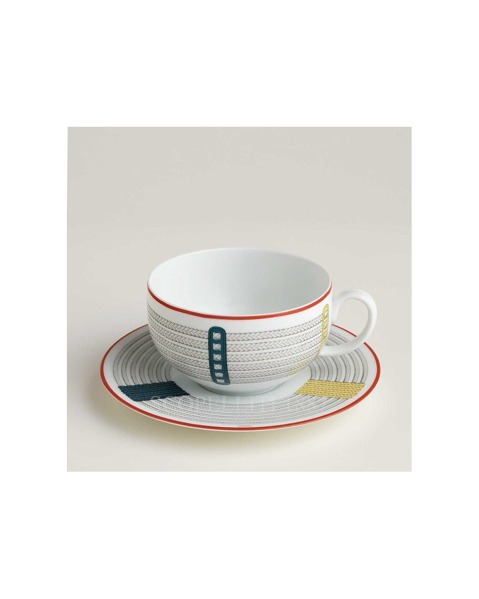 에르메스 Breakfast Cup and Saucer Tressages Equestres - Set of 2 057015P x 2