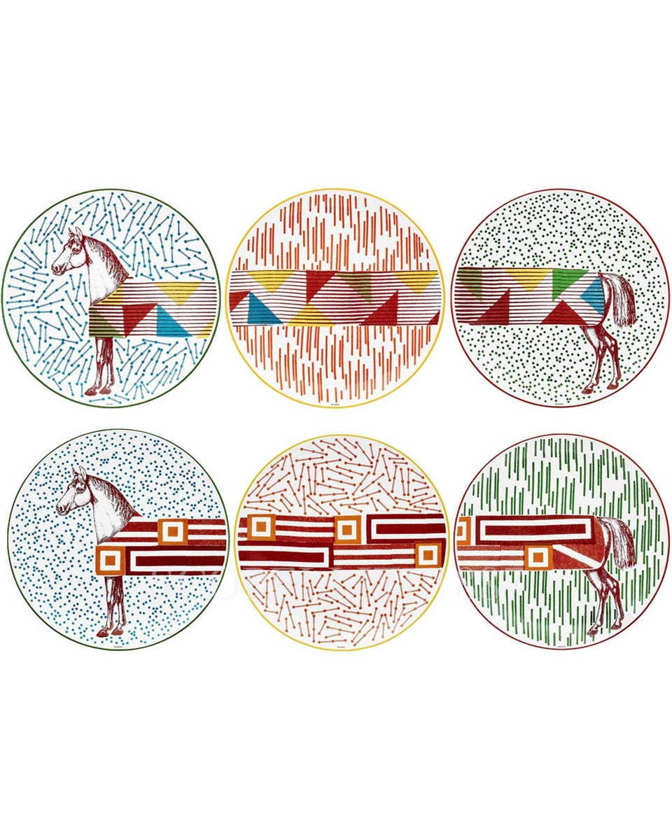 에르메스 Hippomobile Set of 6 Dessert Plates 048007P+107P+207P+307P+407P+507P